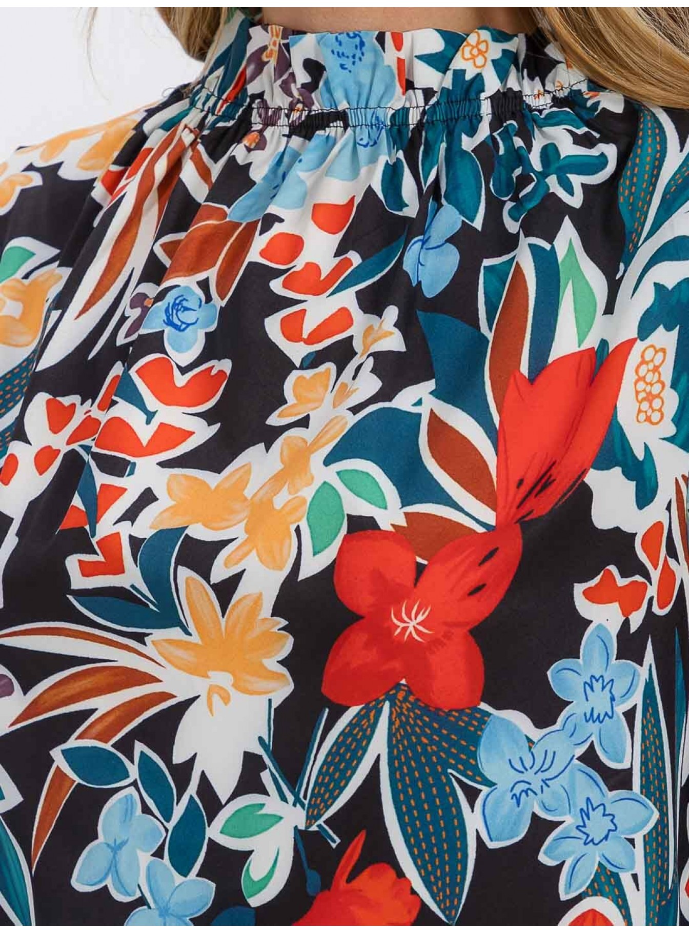 WOMEN'S 3/4 SLEEVE MOCK NECK FLORAL BLOUSE WOMEN'S 3/4 SLEEVE MOCK NECK FLORAL BLOUSE