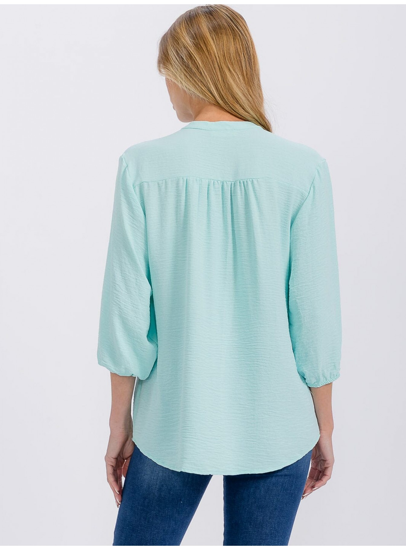 WOMEN'S 3/4 SLEEVE V-NECK HIGH-LOW BLOUSE WOMEN'S 3/4 SLEEVE V-NECK HIGH-LOW BLOUSE