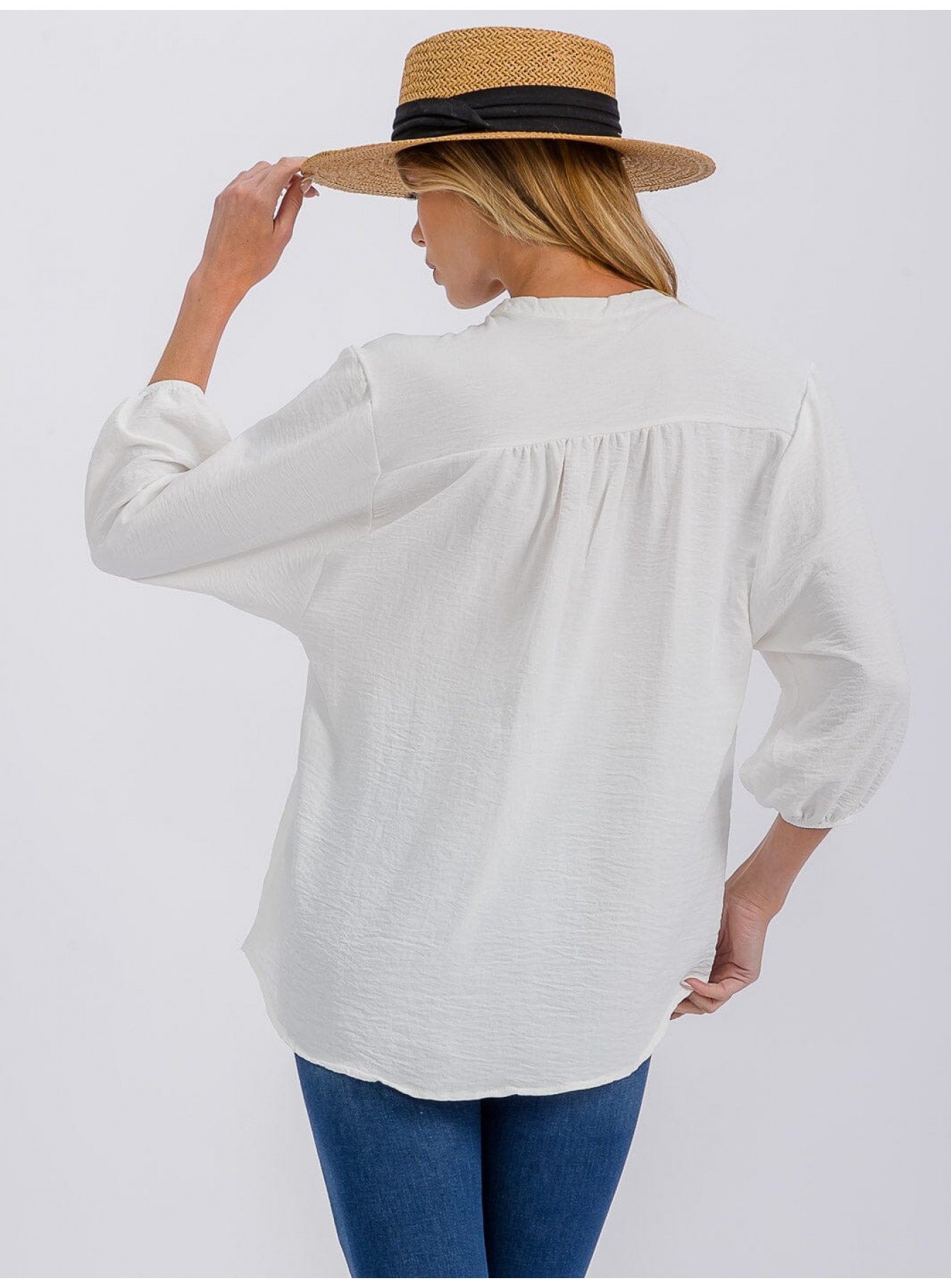 WOMEN'S 3/4 SLEEVE V-NECK HIGH-LOW BLOUSE WOMEN'S 3/4 SLEEVE V-NECK HIGH-LOW BLOUSE