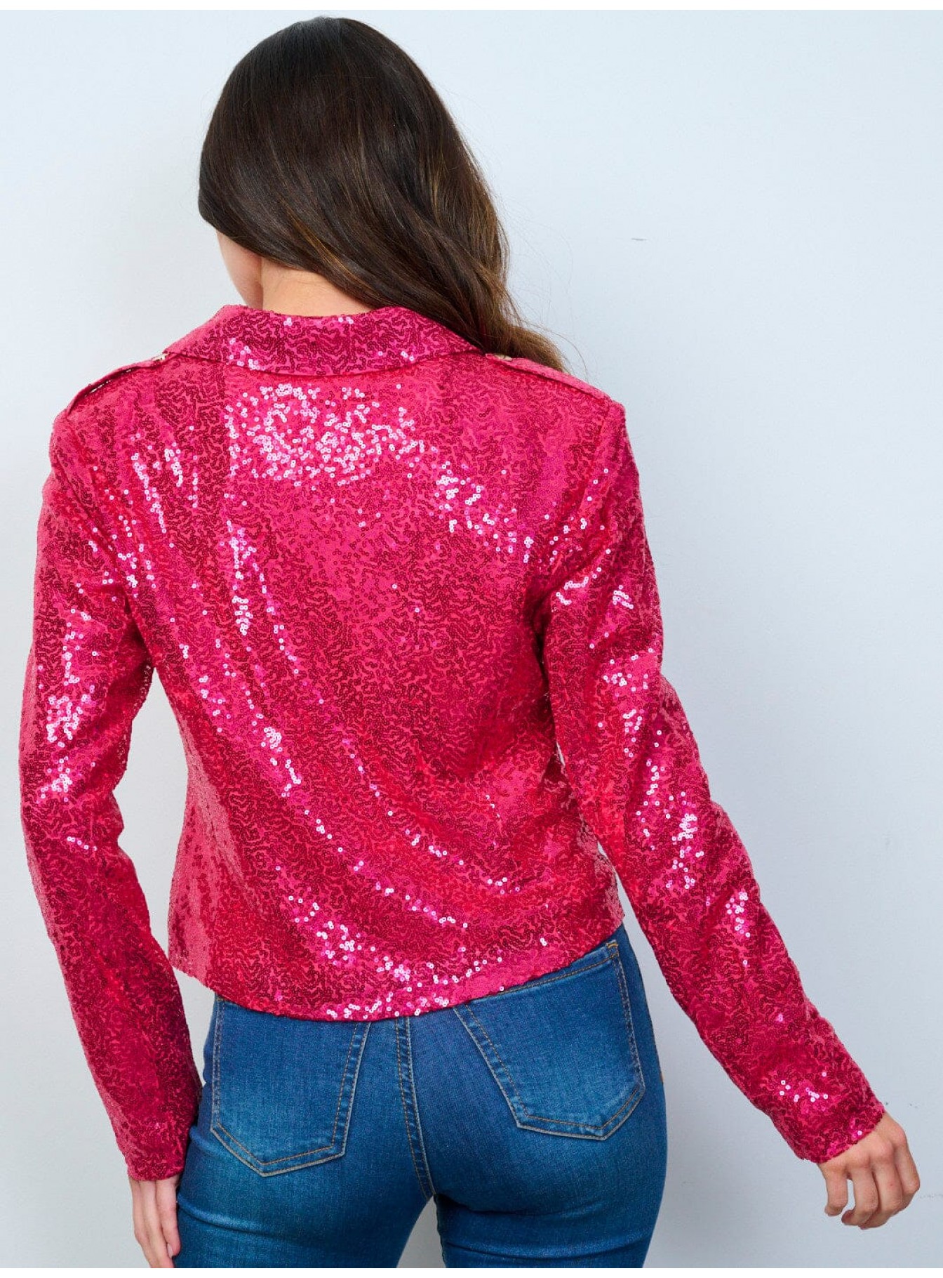 WOMEN'S LONG SLEEVE ZIP UP SEQUINS BLAZER