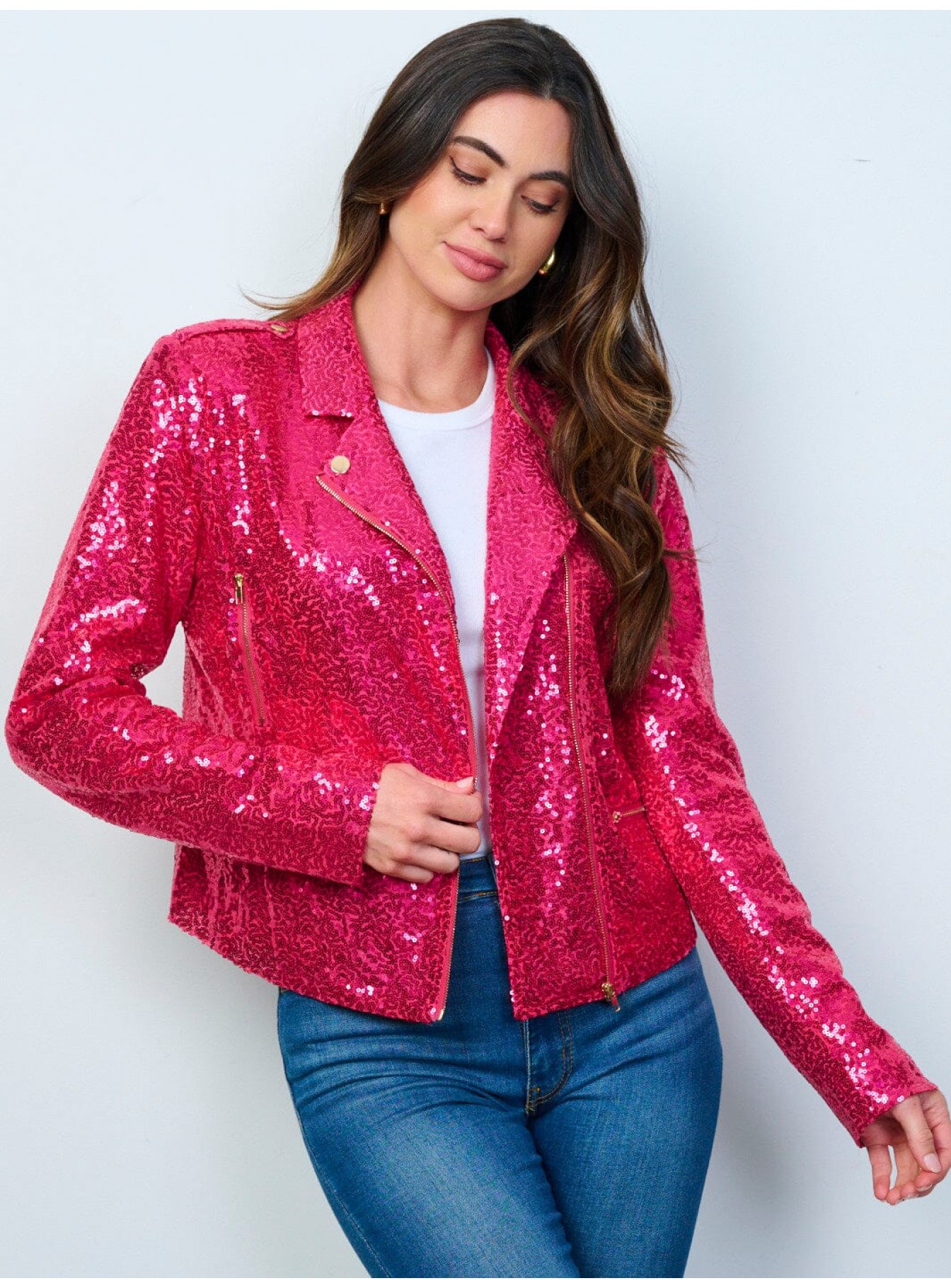 WOMEN'S LONG SLEEVE ZIP UP SEQUINS BLAZE...