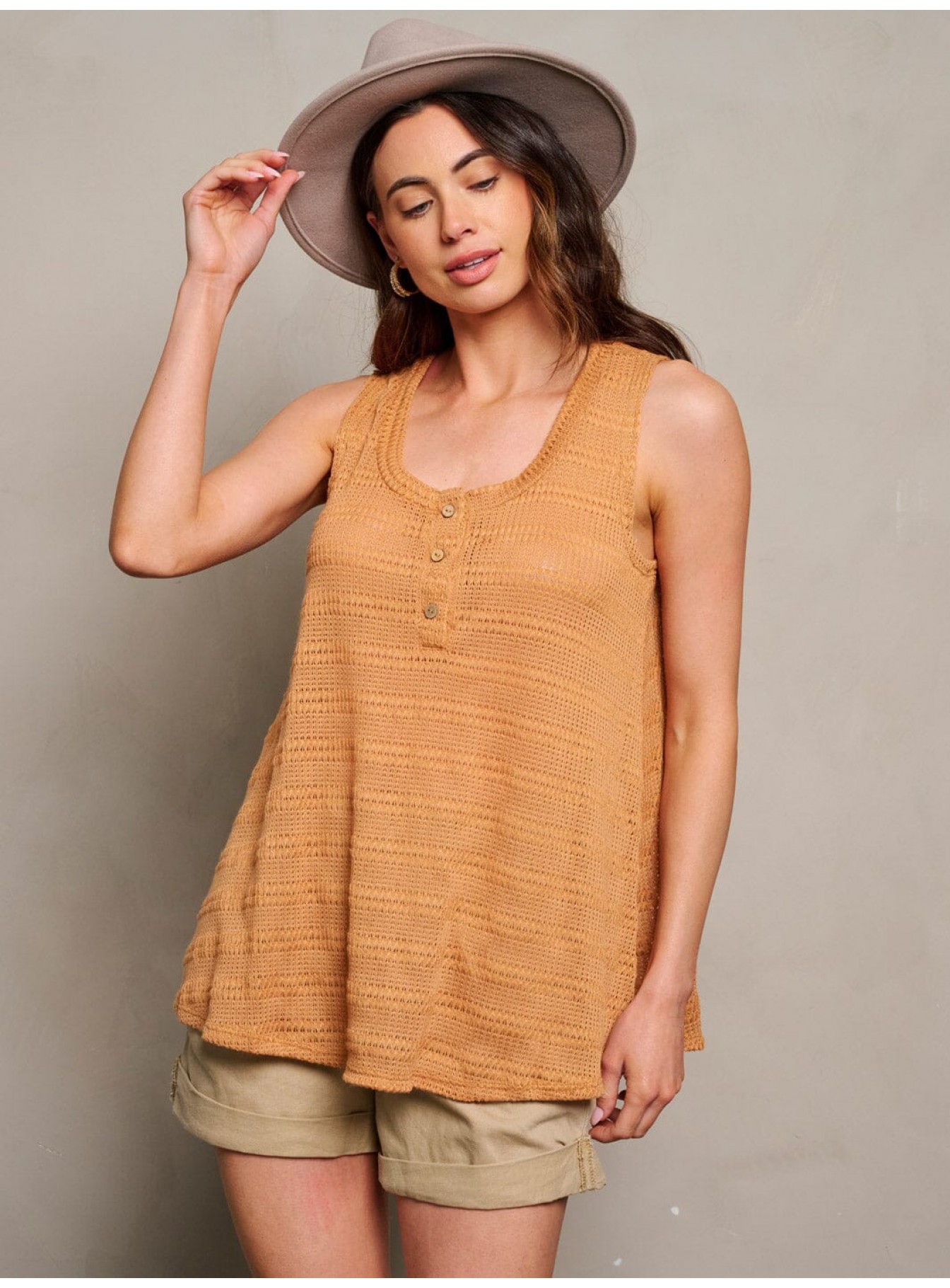 WOMEN'S SLEEVELESS BUTTON UP TUNIC TANK TOP WOMEN'S SLEEVELESS BUTTON UP TUNIC TANK TOP