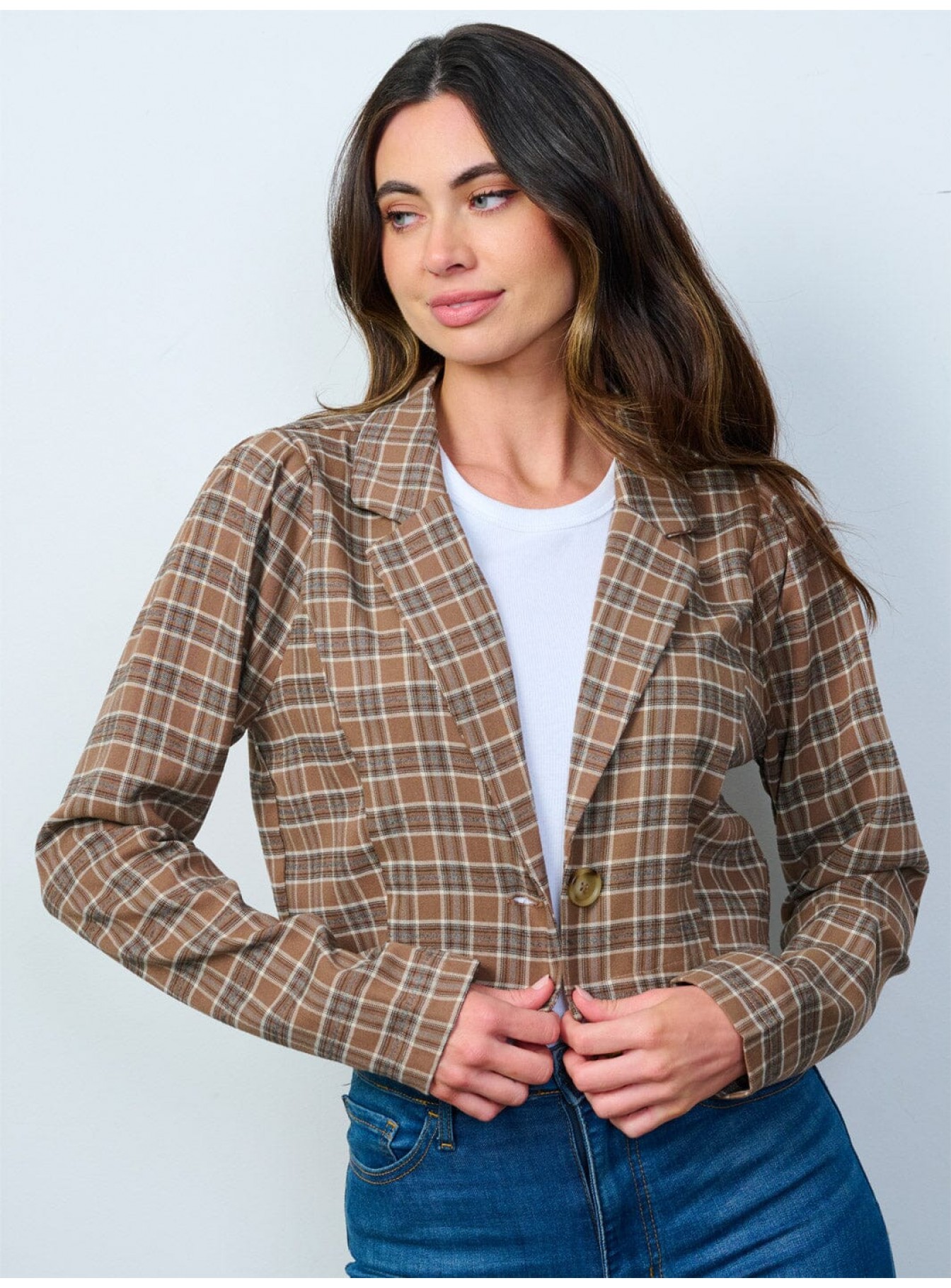 WOMEN'S LONG SLEEVE BUTTON CLOSURE PLAID...