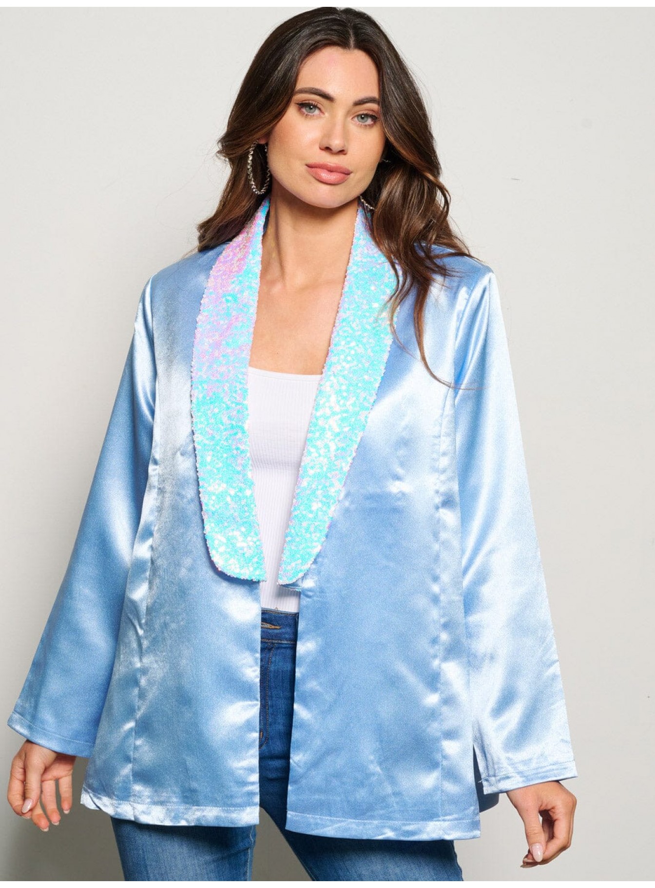 WOMEN'S LONG SLEEVE OPEN FRONT SEQUINS COLLAR BLAZER