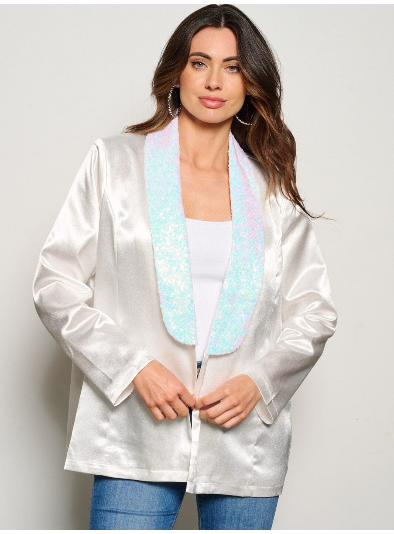 WOMEN'S LONG SLEEVE OPEN FRONT SEQUINS C...