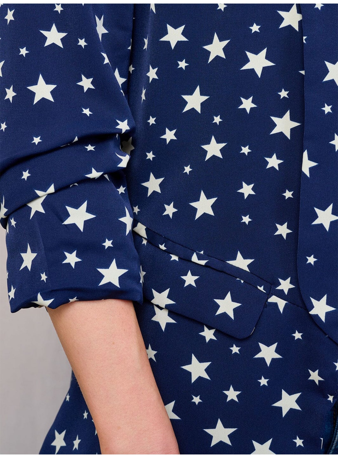 WOMEN'S 3/4 SLEEVE OPEN FRONT POCKETS STARS PRINT BLAZER