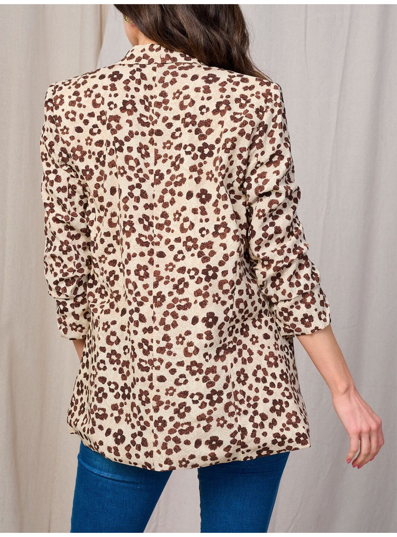 WOMEN'S 3/4 SLEEVE OPEN FRONT POCKETS FLOWER PRINT BLAZER