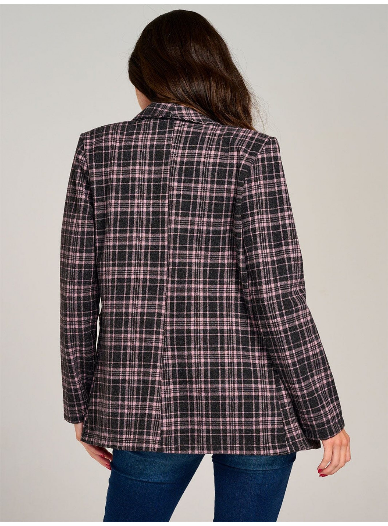 WOMEN'S LONG SLEEVE BUTTON CLOSURE POCKETS PLAID BLAZER WOMEN'S LONG SLEEVE BUTTON CLOSURE POCKETS PLAID BLAZER