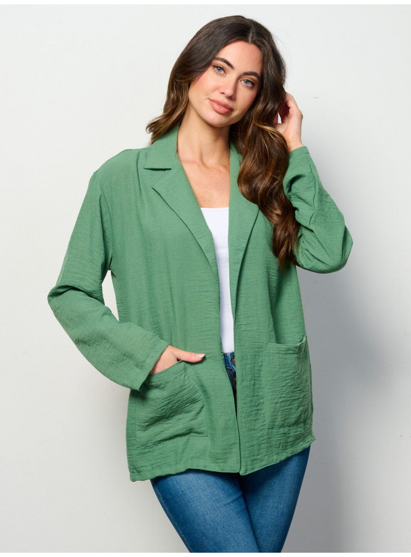 WOMEN'S LONG SLEEVE OPEN FRONT POCKETS BLAZER WOMEN'S LONG SLEEVE OPEN FRONT POCKETS BLAZER