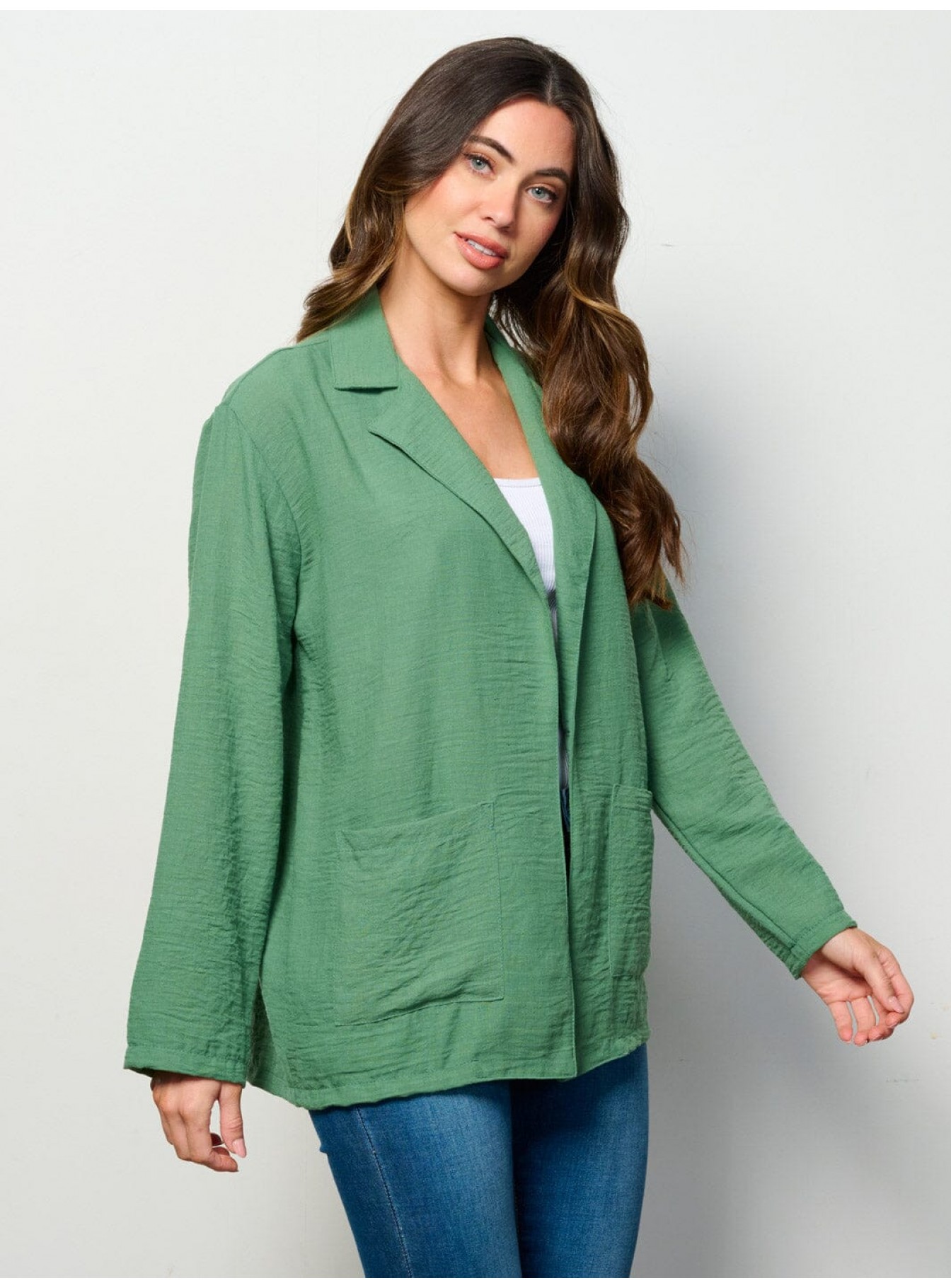 WOMEN'S LONG SLEEVE OPEN FRONT POCKETS BLAZER WOMEN'S LONG SLEEVE OPEN FRONT POCKETS BLAZER