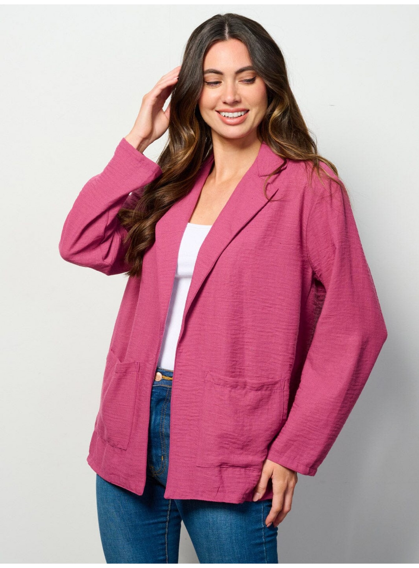 WOMEN'S LONG SLEEVE OPEN FRONT POCKETS BLAZER WOMEN'S LONG SLEEVE OPEN FRONT POCKETS BLAZER