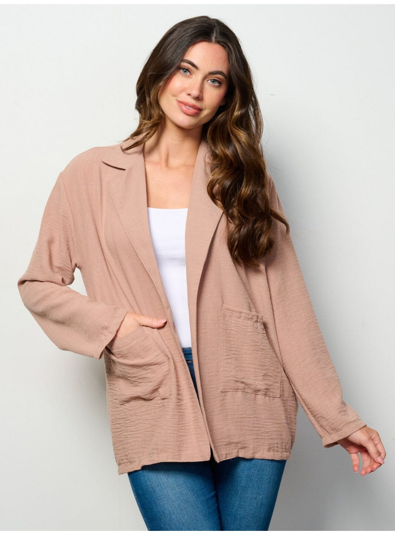 WOMEN'S LONG SLEEVE OPEN FRONT POCKETS BLAZER WOMEN'S LONG SLEEVE OPEN FRONT POCKETS BLAZER