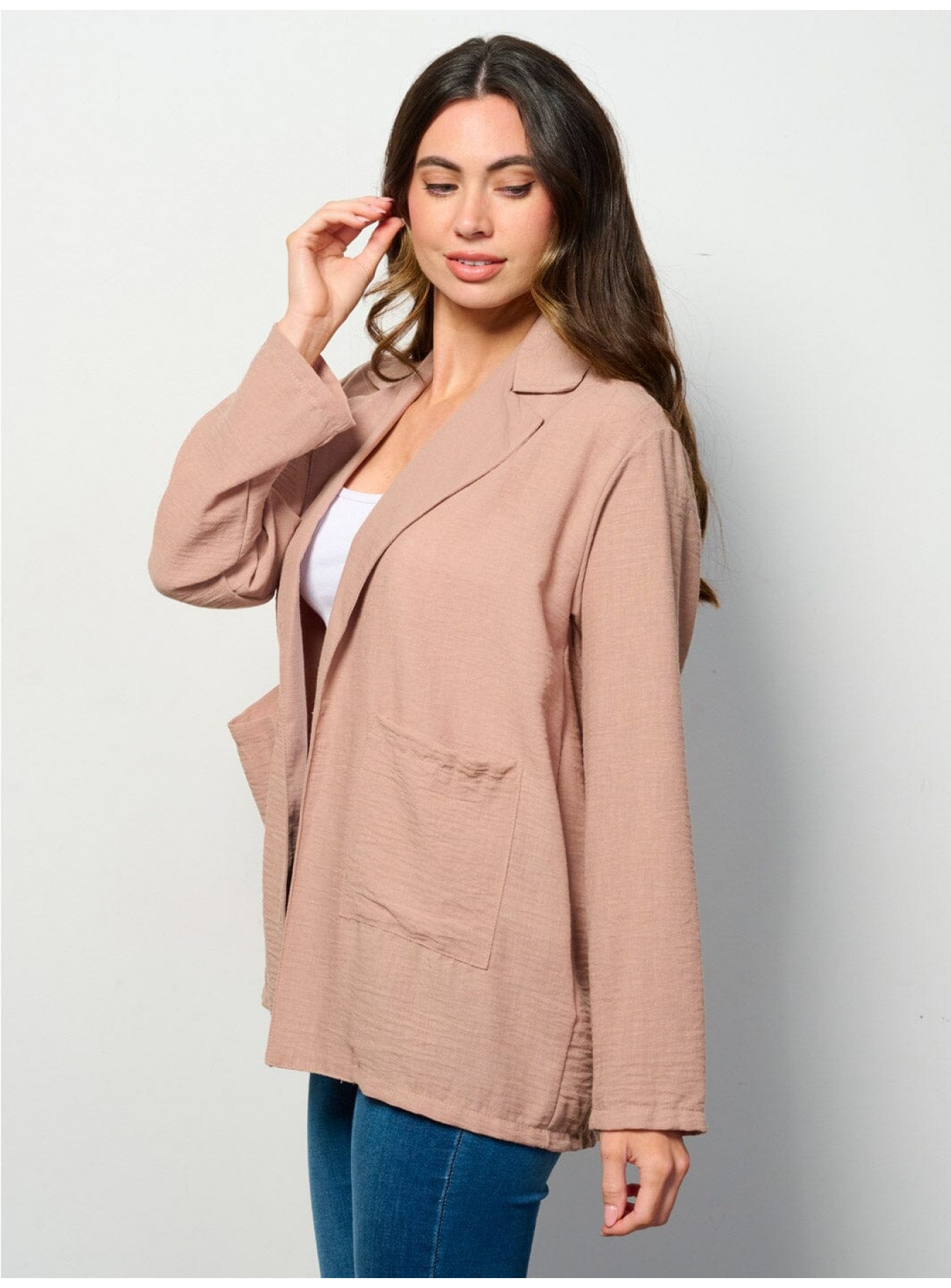 WOMEN'S LONG SLEEVE OPEN FRONT POCKETS BLAZER WOMEN'S LONG SLEEVE OPEN FRONT POCKETS BLAZER