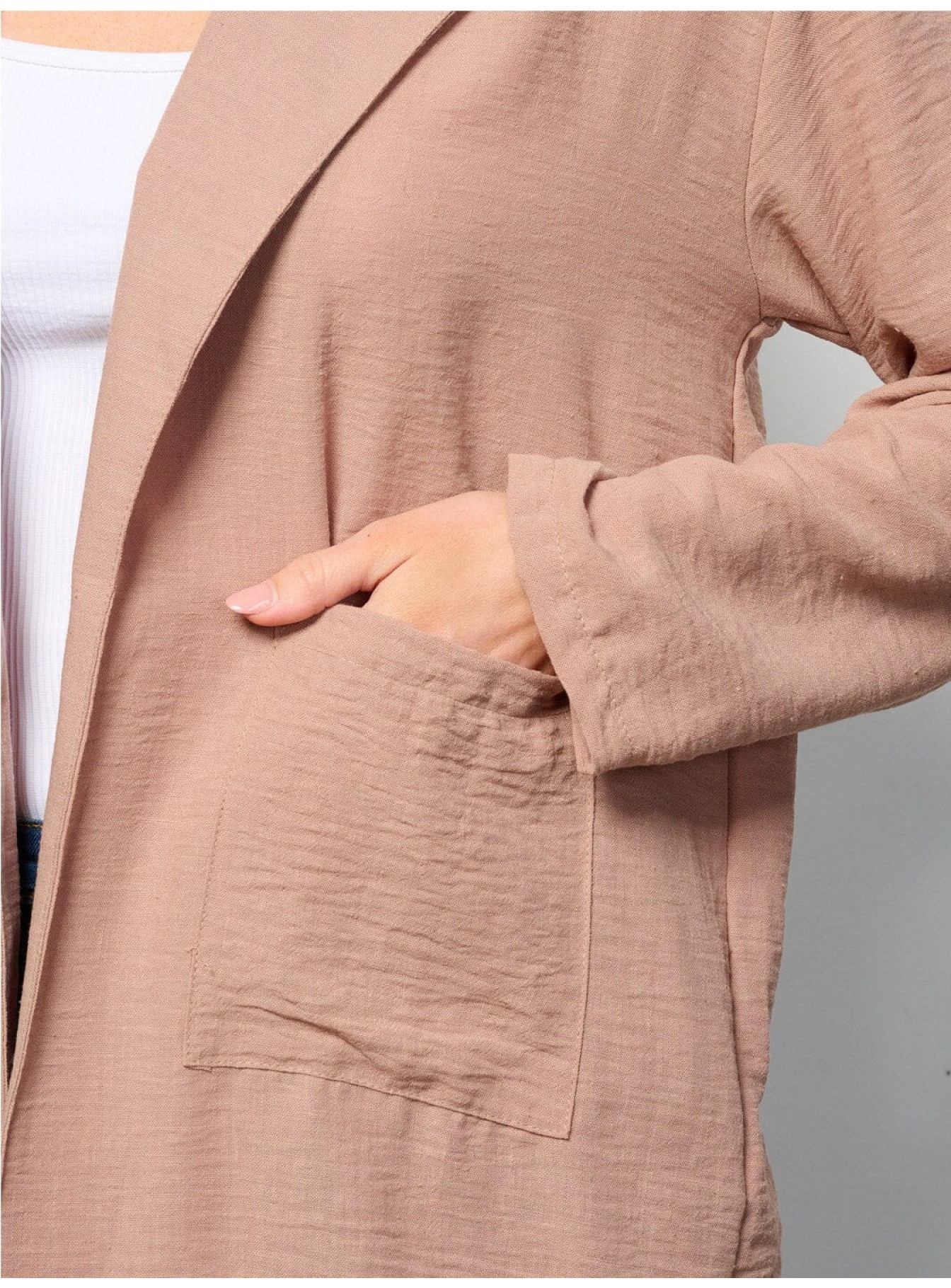 WOMEN'S LONG SLEEVE OPEN FRONT POCKETS BLAZER WOMEN'S LONG SLEEVE OPEN FRONT POCKETS BLAZER