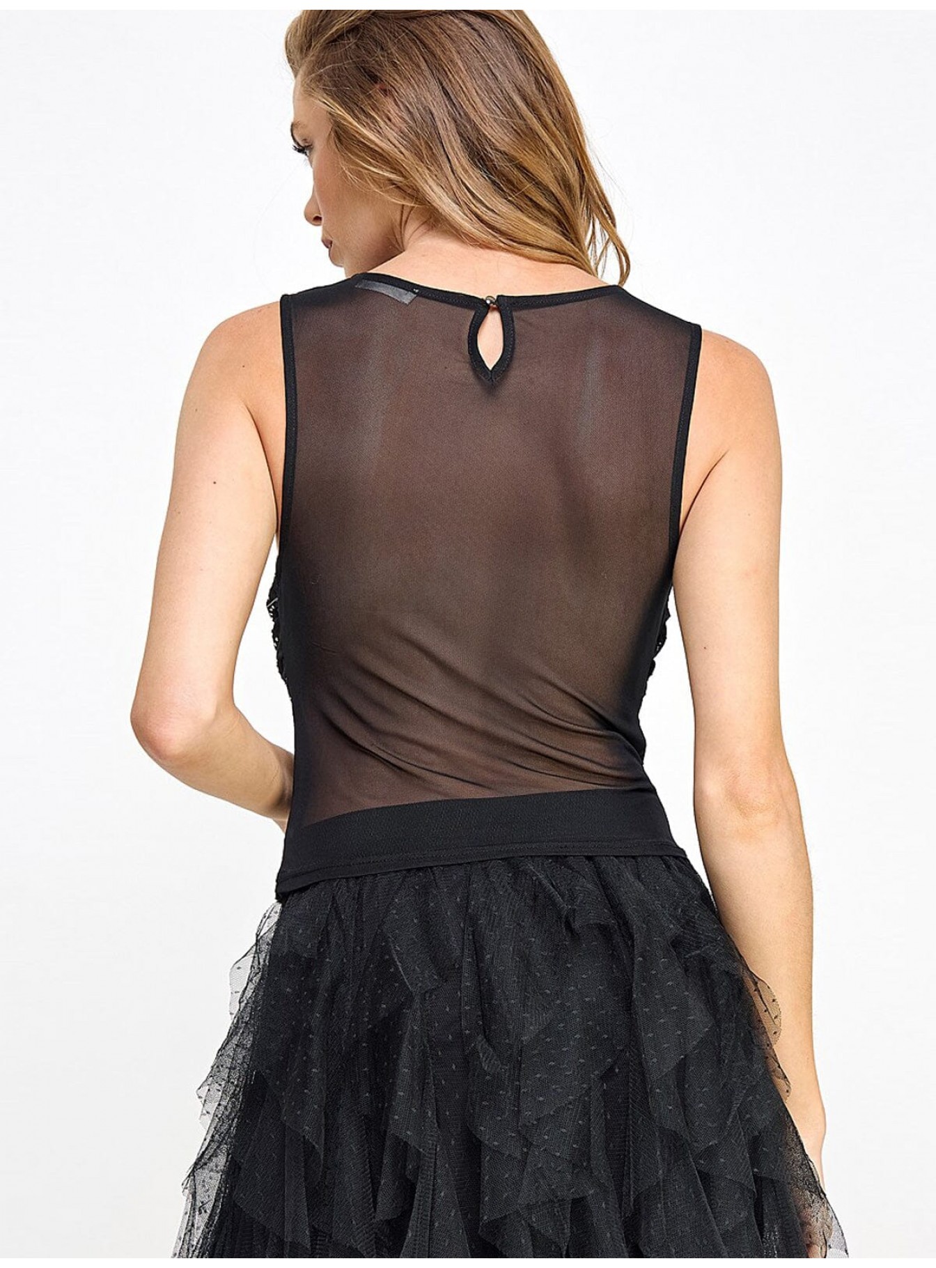 WOMEN'S SLEEVELESS MESH STUDS COWL NECK BLOUSE TANK TOP WOMEN'S SLEEVELESS MESH STUDS COWL NECK BLOUSE TANK TOP