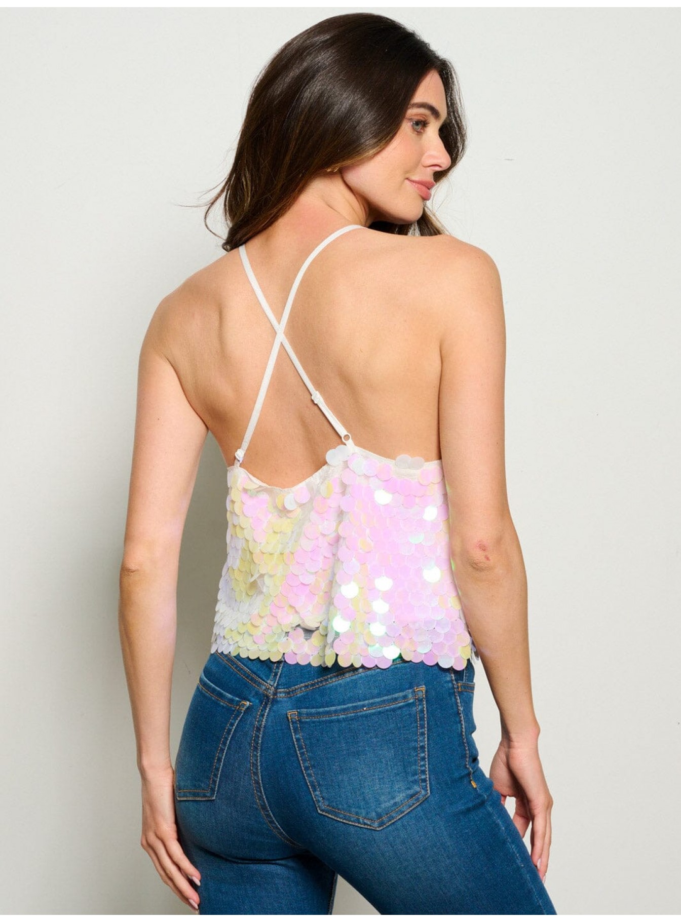 WOMEN'S SLEEVELESS OPEN BACK SEQUINS TANK TOP WOMEN'S SLEEVELESS OPEN BACK SEQUINS TANK TOP