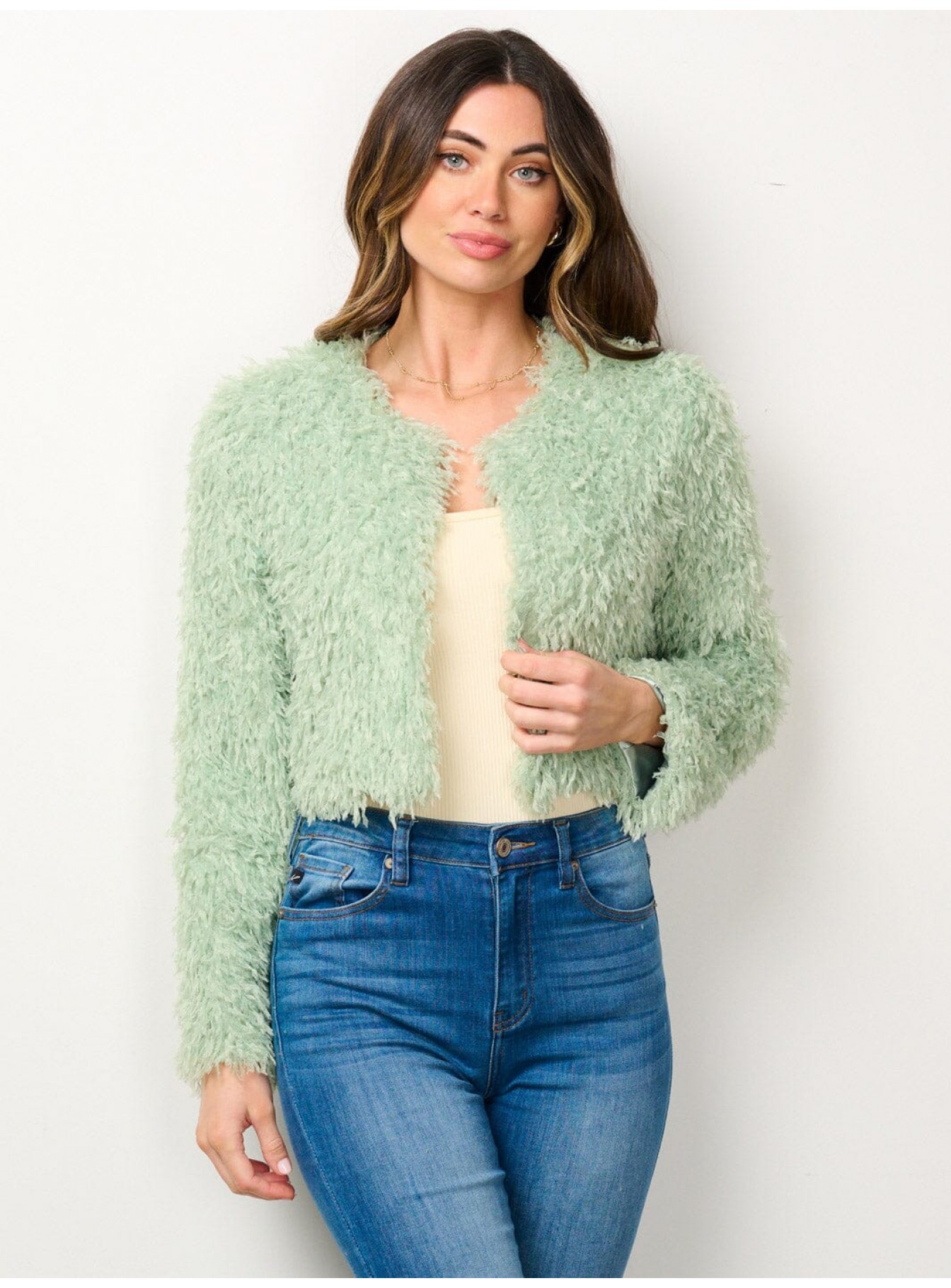 WOMEN'S LONG SLEEVE OPEN FRONT FUZZY BLAZER WOMEN'S LONG SLEEVE OPEN FRONT FUZZY BLAZER