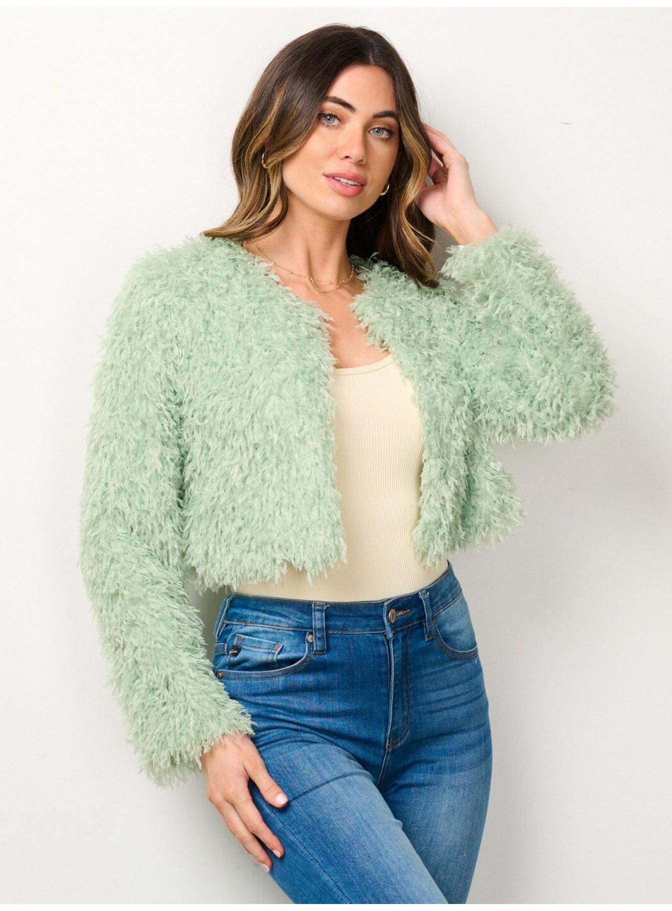 WOMEN'S LONG SLEEVE OPEN FRONT FUZZY BLA...