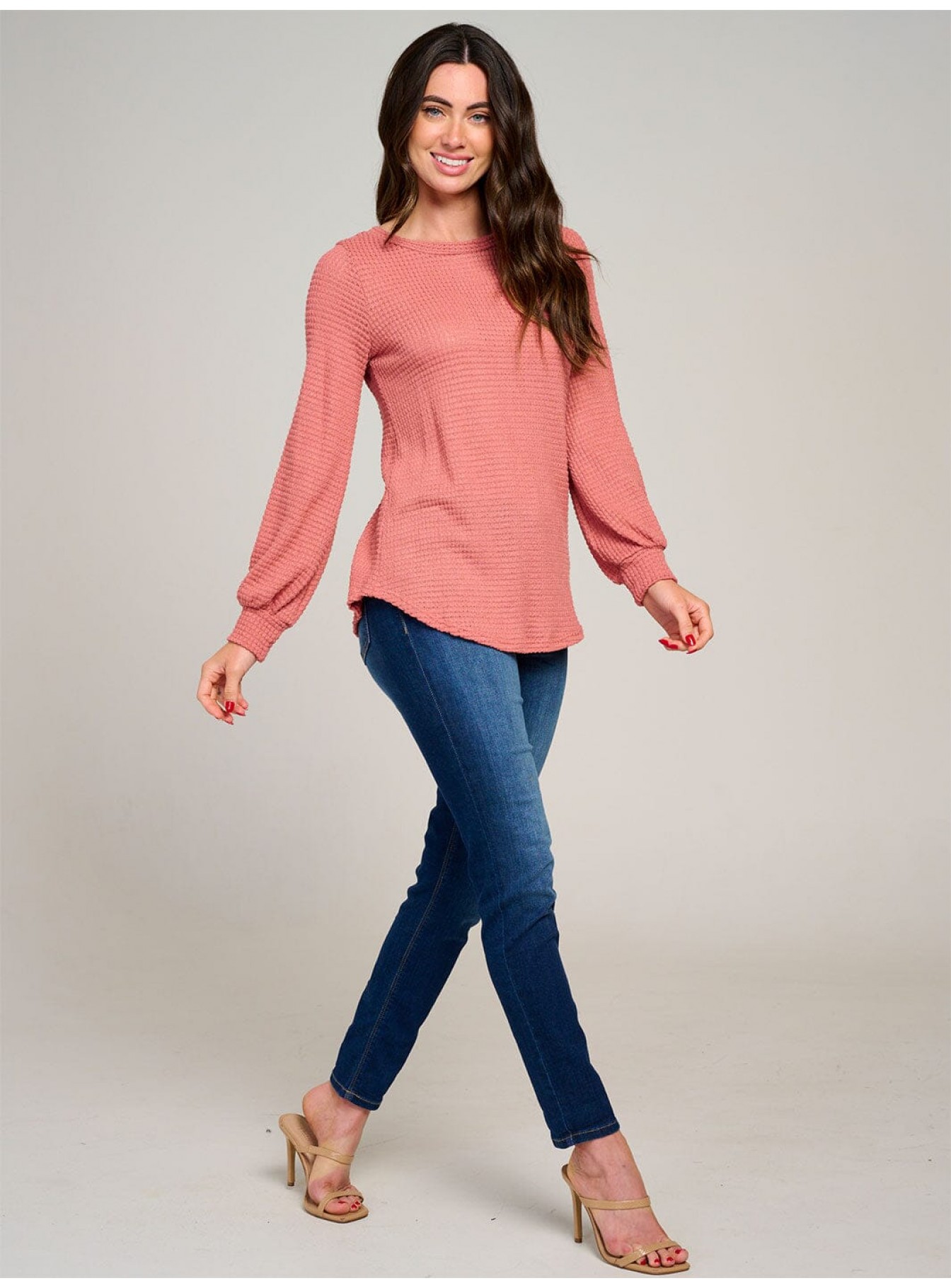 WOMEN'S LONG SLEEVE WAFFLE BLOUSE