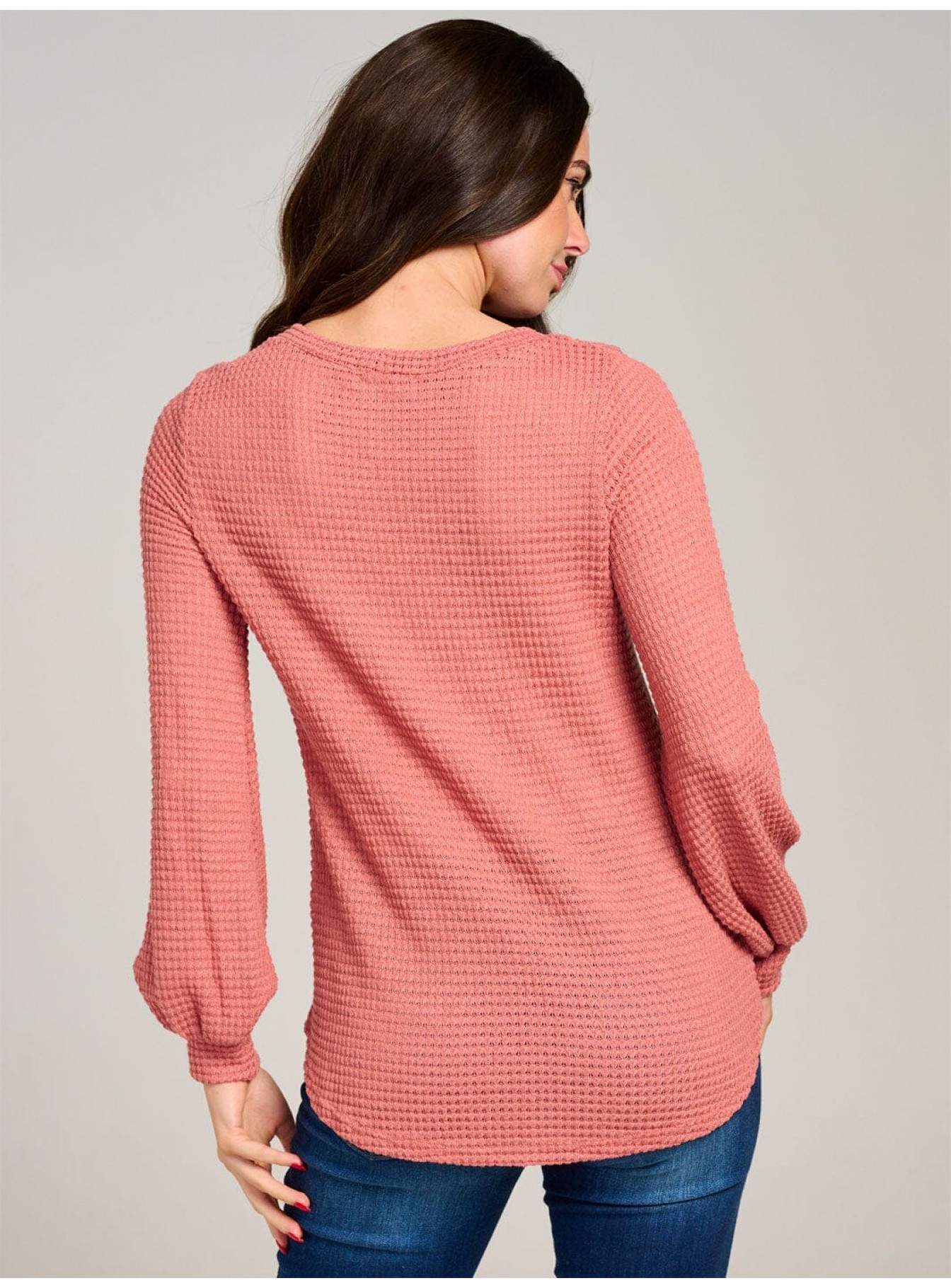 WOMEN'S LONG SLEEVE WAFFLE BLOUSE