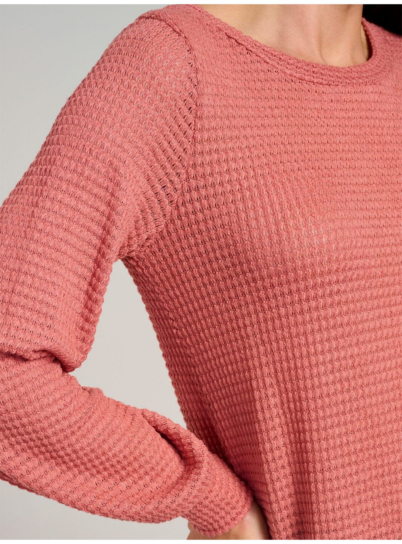 WOMEN'S LONG SLEEVE WAFFLE BLOUSE