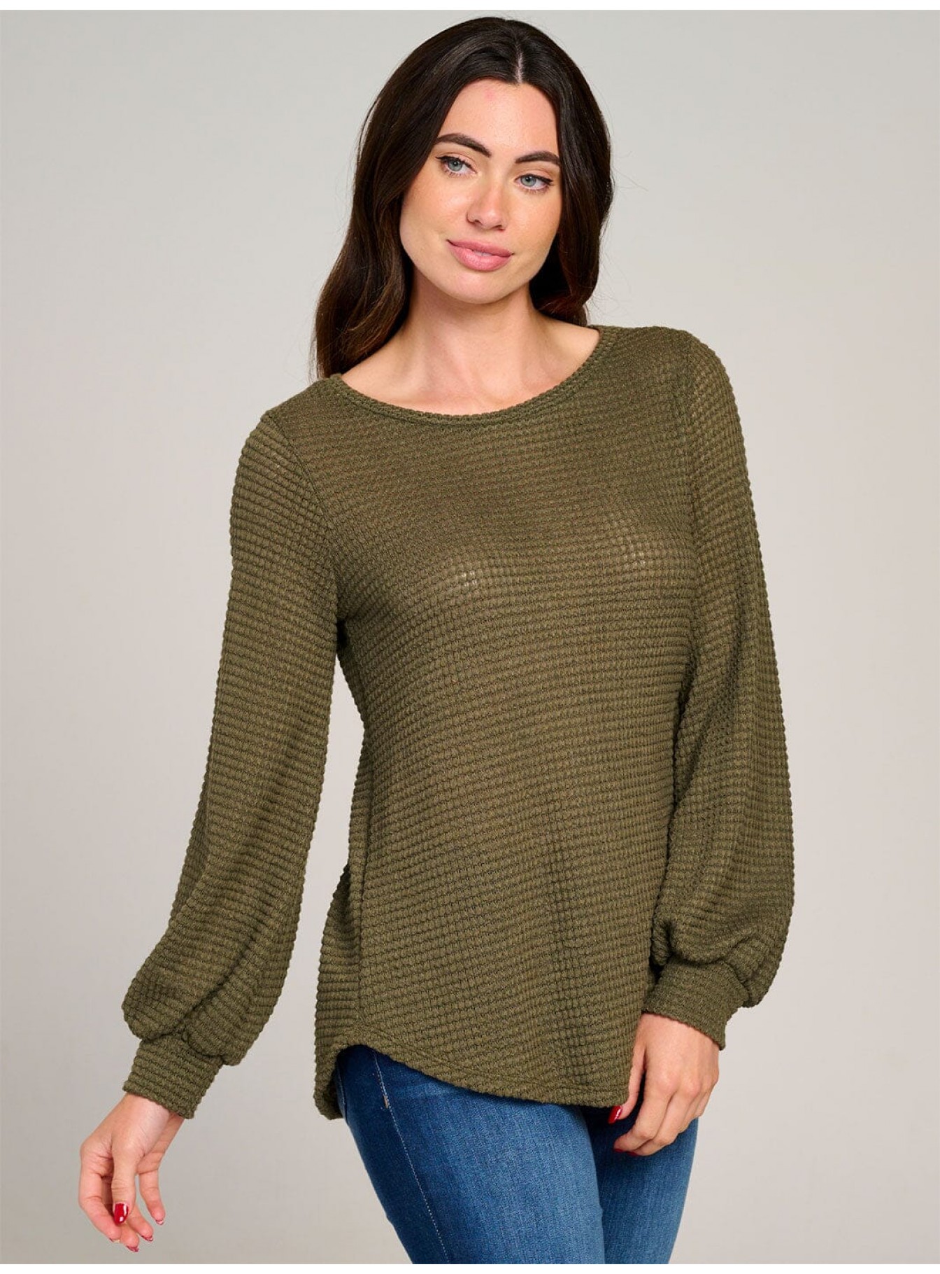 WOMEN'S LONG SLEEVE WAFFLE BLOUSE