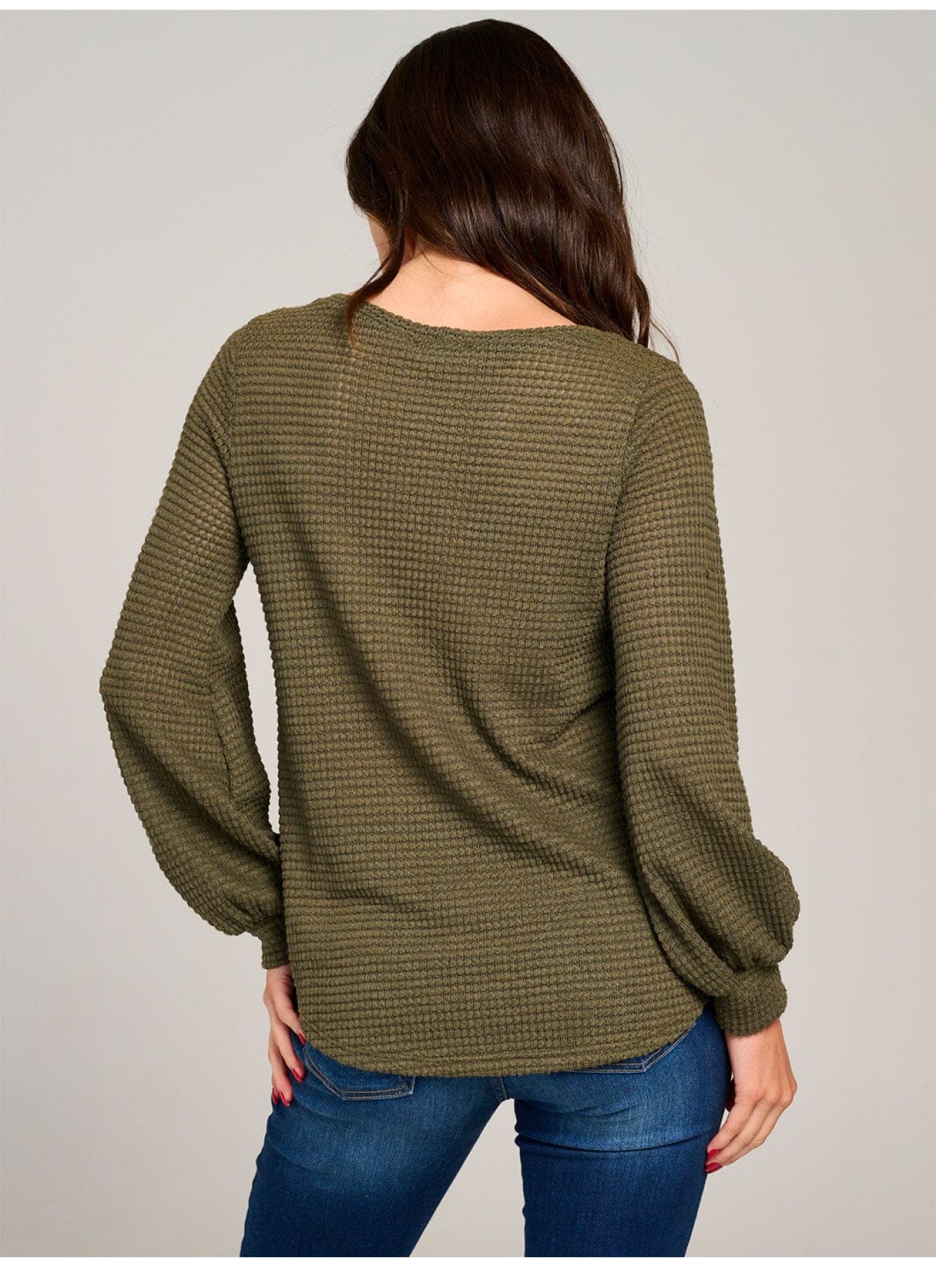 WOMEN'S LONG SLEEVE WAFFLE BLOUSE