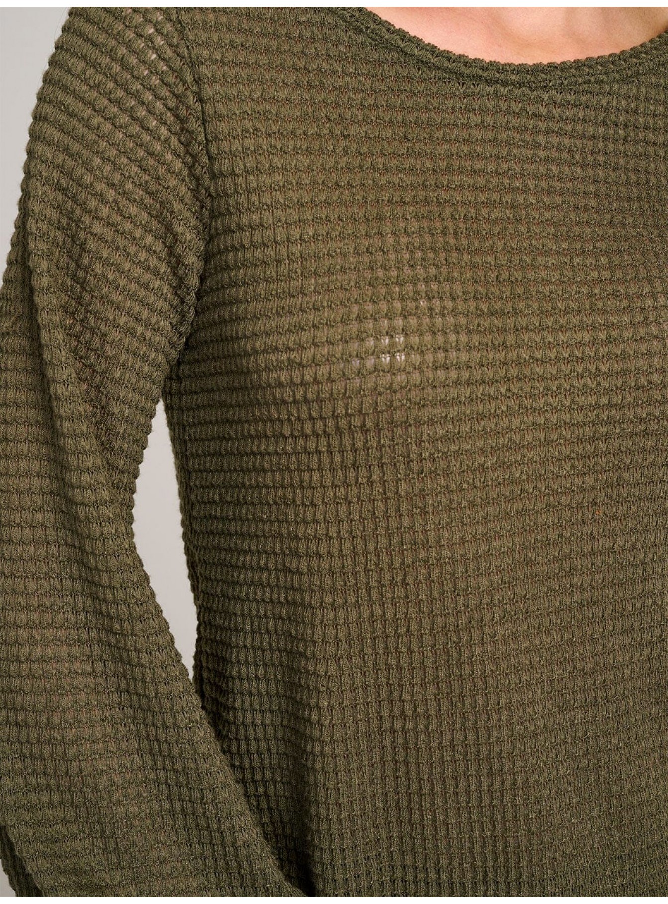 WOMEN'S LONG SLEEVE WAFFLE BLOUSE