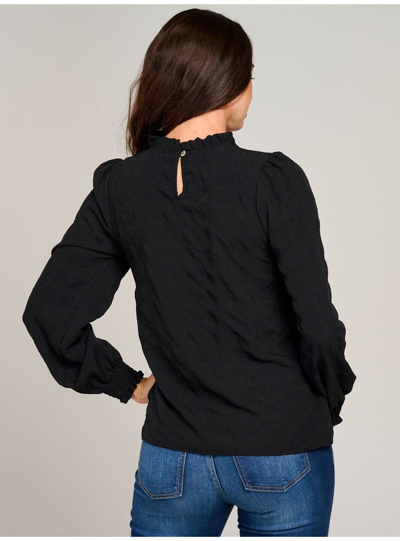 WOMEN'S LONG SLEEVE MOCK NECK RUFFLE DETAILED BLOUSE WOMEN'S LONG SLEEVE MOCK NECK RUFFLE DETAILED BLOUSE