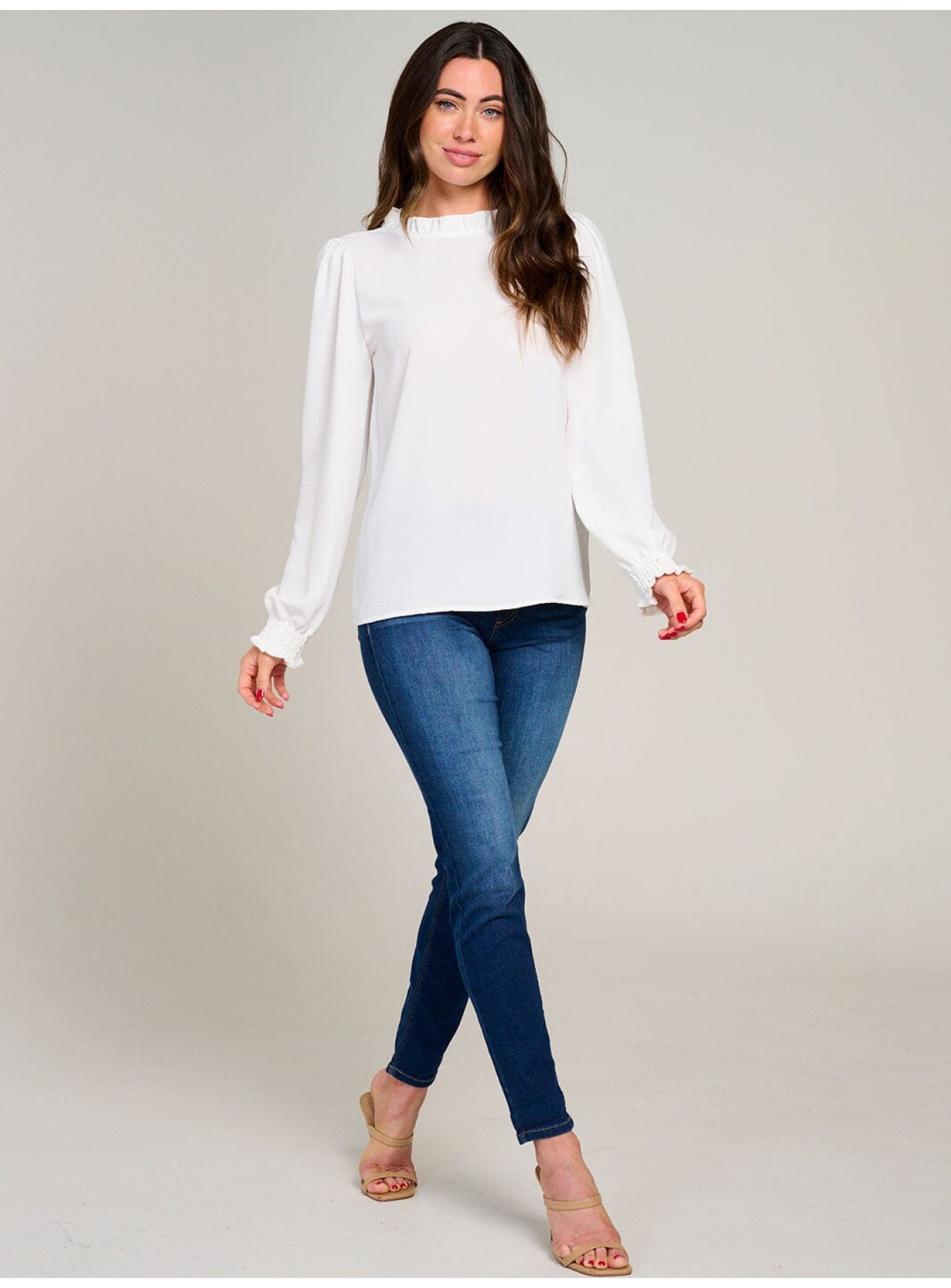 WOMEN'S LONG SLEEVE MOCK NECK RUFFLE BLOUSE WOMEN'S LONG SLEEVE MOCK NECK RUFFLE BLOUSE