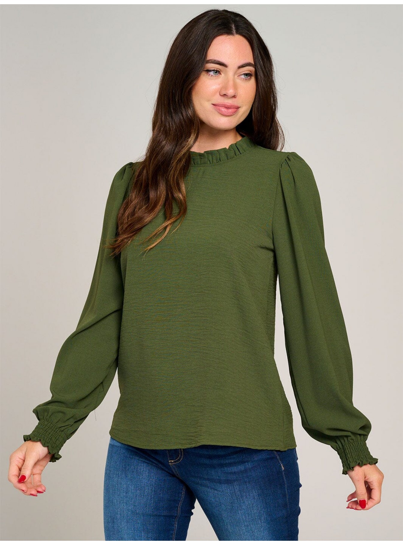 WOMEN'S LONG SLEEVE MOCK NECK RUFFLE BLOUSE WOMEN'S LONG SLEEVE MOCK NECK RUFFLE BLOUSE