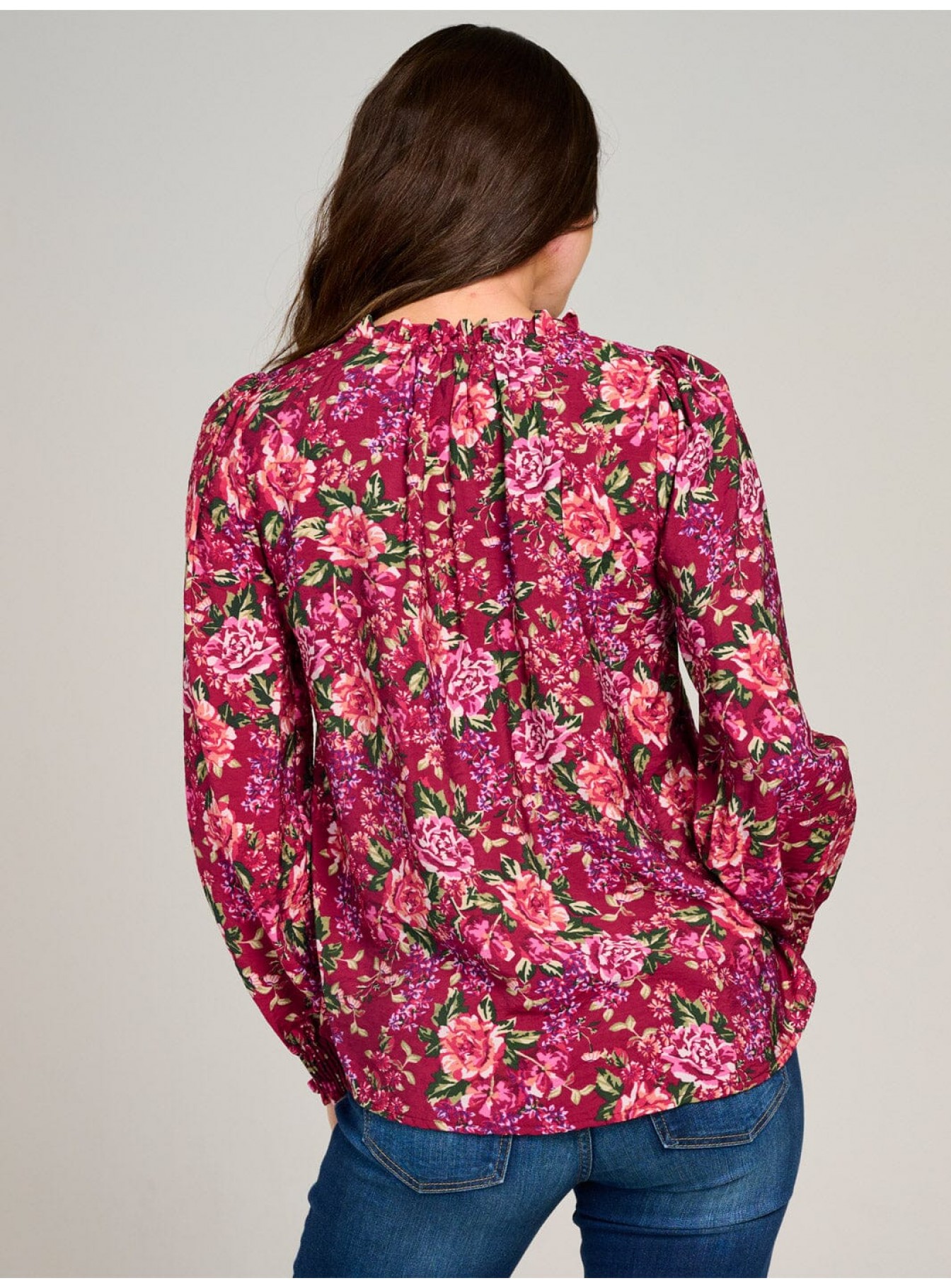 WOMEN'S LONG SLEEVE V-NECK RUFFLE FLORAL BLOUSE WOMEN'S LONG SLEEVE V-NECK RUFFLE FLORAL BLOUSE