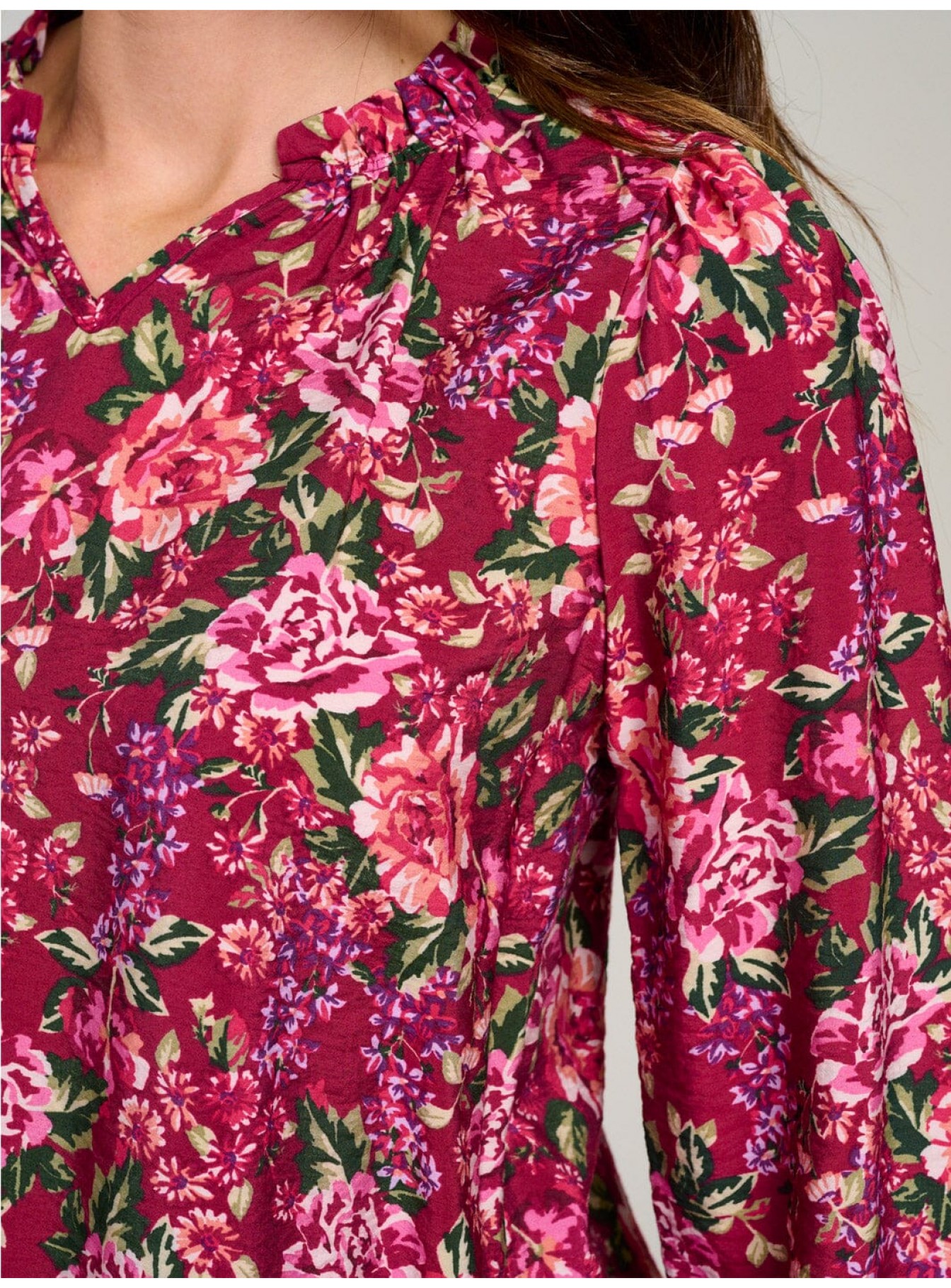 WOMEN'S LONG SLEEVE V-NECK RUFFLE FLORAL BLOUSE WOMEN'S LONG SLEEVE V-NECK RUFFLE FLORAL BLOUSE