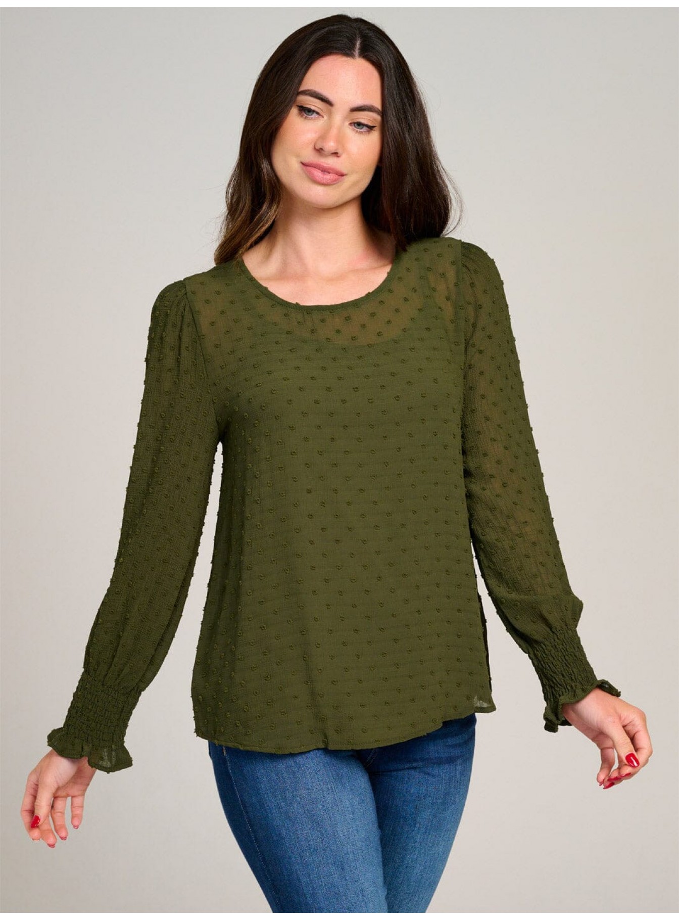WOMEN'S LONG SLEEVE SWISS DETAILED BLOUSE WOMEN'S LONG SLEEVE SWISS DETAILED BLOUSE