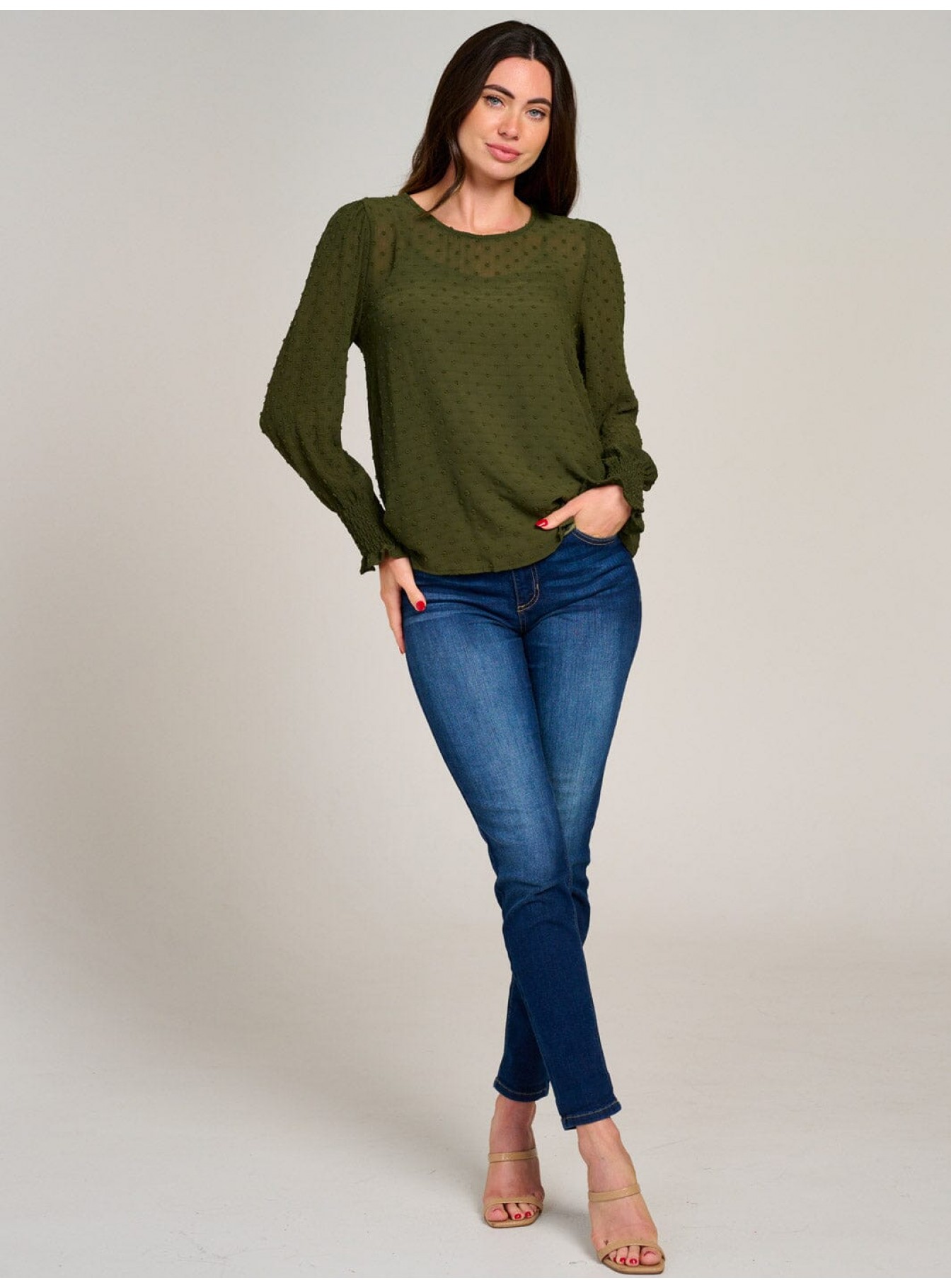 WOMEN'S LONG SLEEVE SWISS DETAILED BLOUSE WOMEN'S LONG SLEEVE SWISS DETAILED BLOUSE