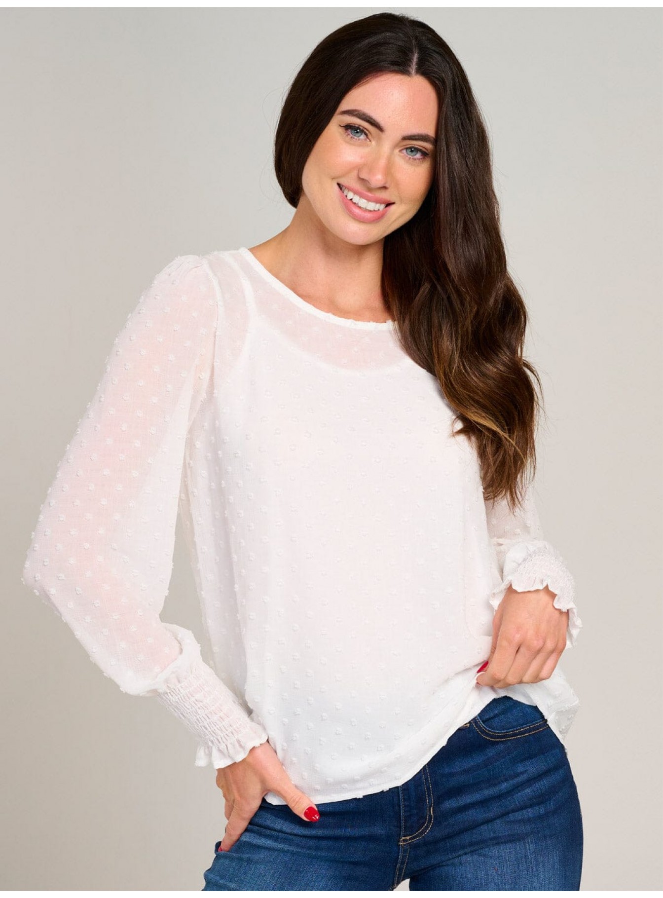 WOMEN'S LONG SLEEVE SWISS DETAILED BLOUSE WOMEN'S LONG SLEEVE SWISS DETAILED BLOUSE