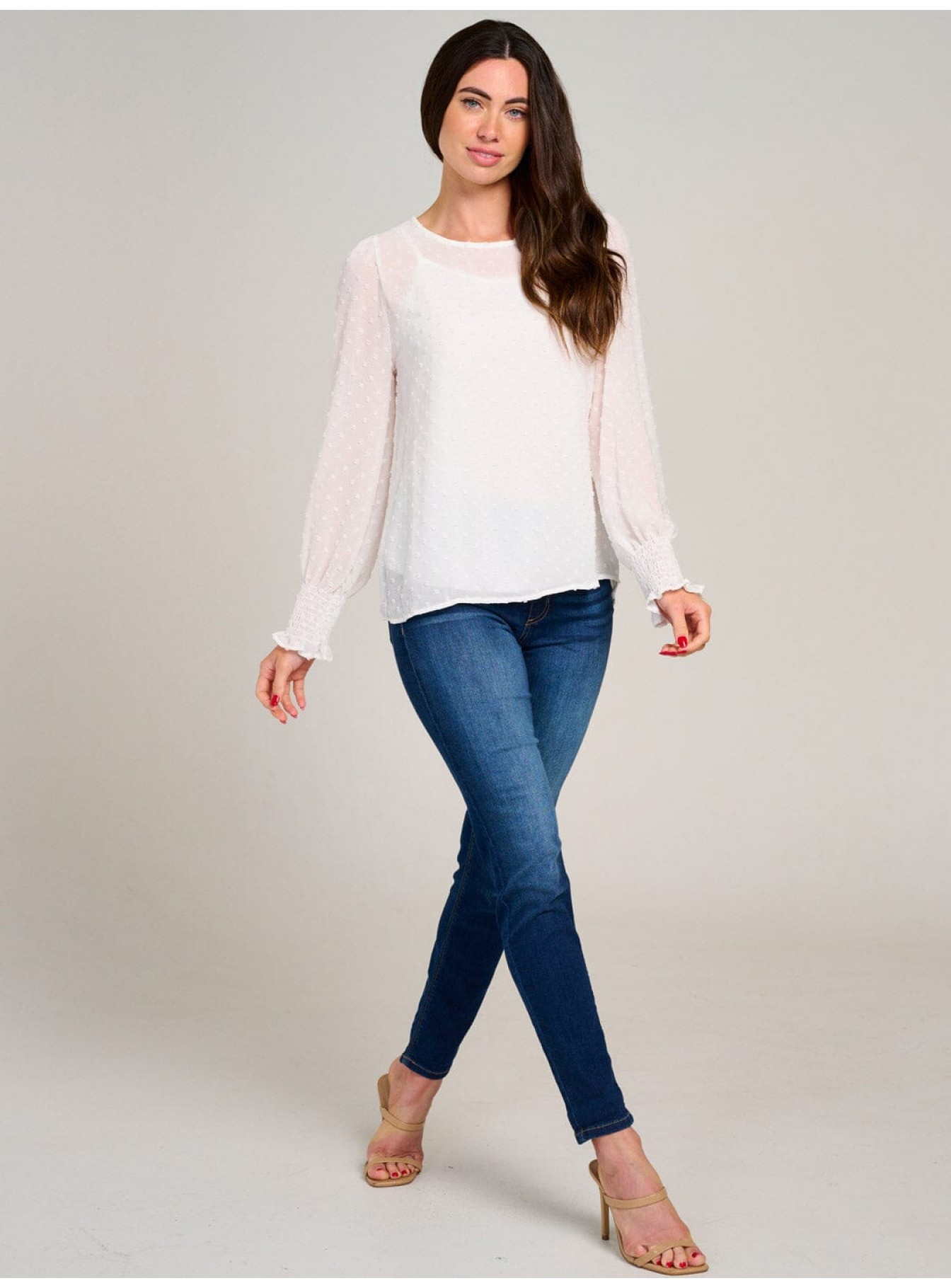 WOMEN'S LONG SLEEVE SWISS DETAILED BLOUSE WOMEN'S LONG SLEEVE SWISS DETAILED BLOUSE