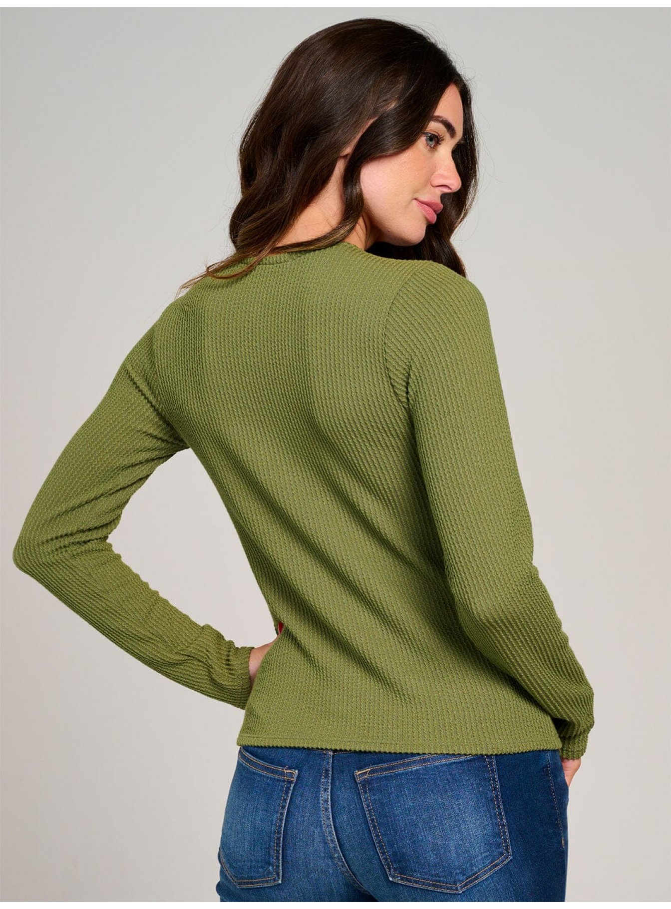 WOMEN'S LONG SLEEVE BUTTON CLOSURE RIBBED TOP WOMEN'S LONG SLEEVE BUTTON CLOSURE RIBBED TOP