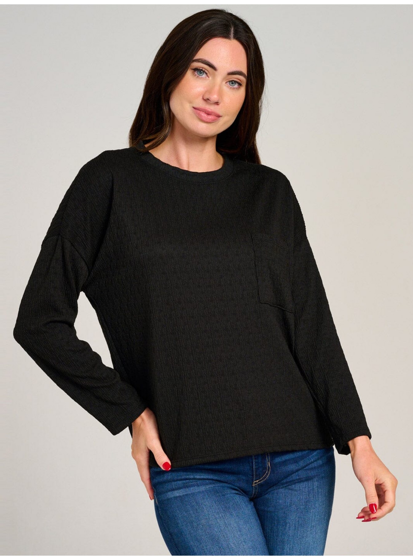 WOMEN'S LONG SLEEVE FRONT POCKET DETAILED BLOUSE