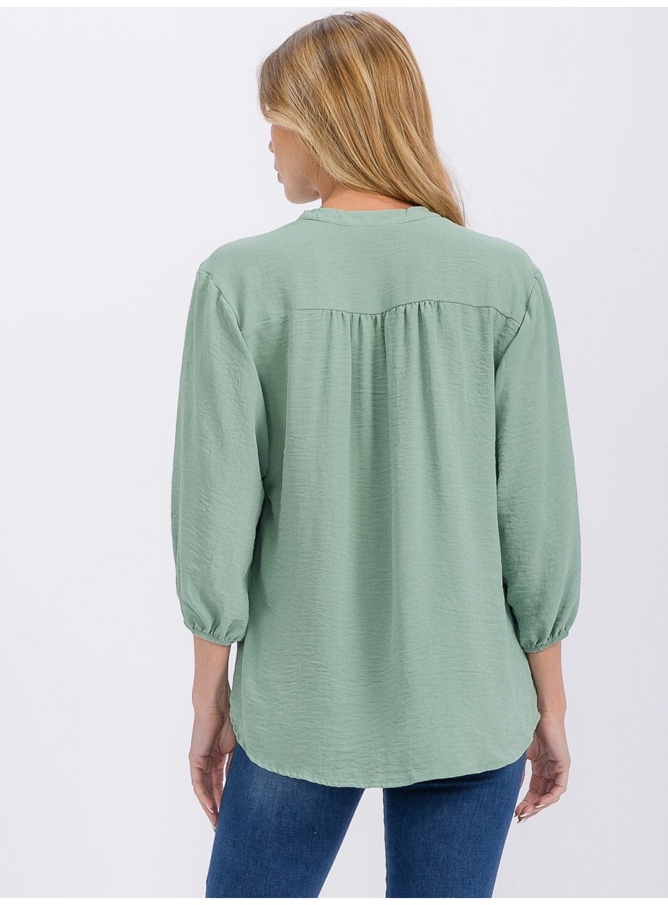 WOMEN'S 3/4 SLEEVE V-NECK HIGH-LOW BLOUSE WOMEN'S 3/4 SLEEVE V-NECK HIGH-LOW BLOUSE