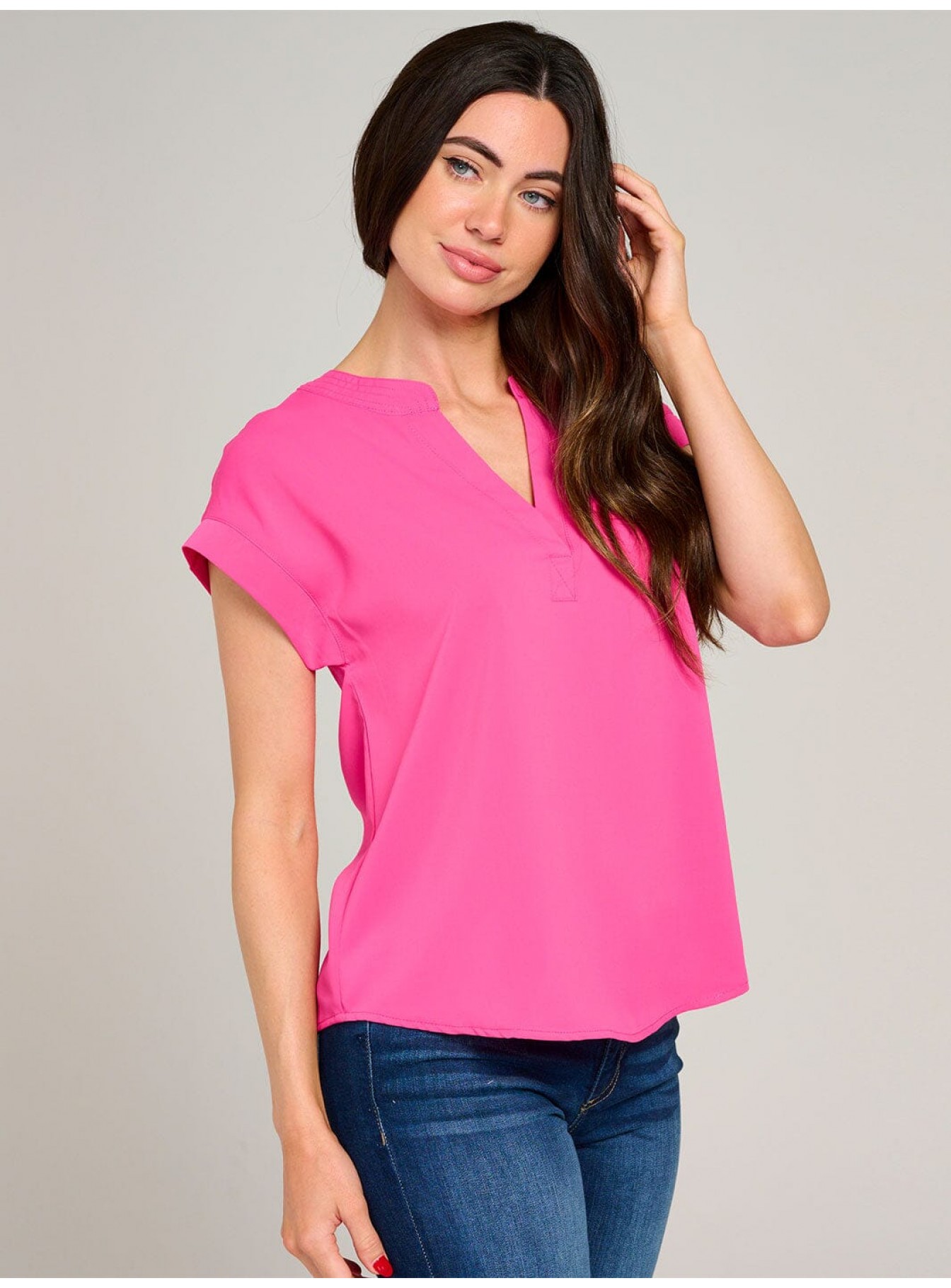 WOMEN'S SHORT SLEEVE V-NECK SOLID BLOUSE WOMEN'S SHORT SLEEVE V-NECK SOLID BLOUSE