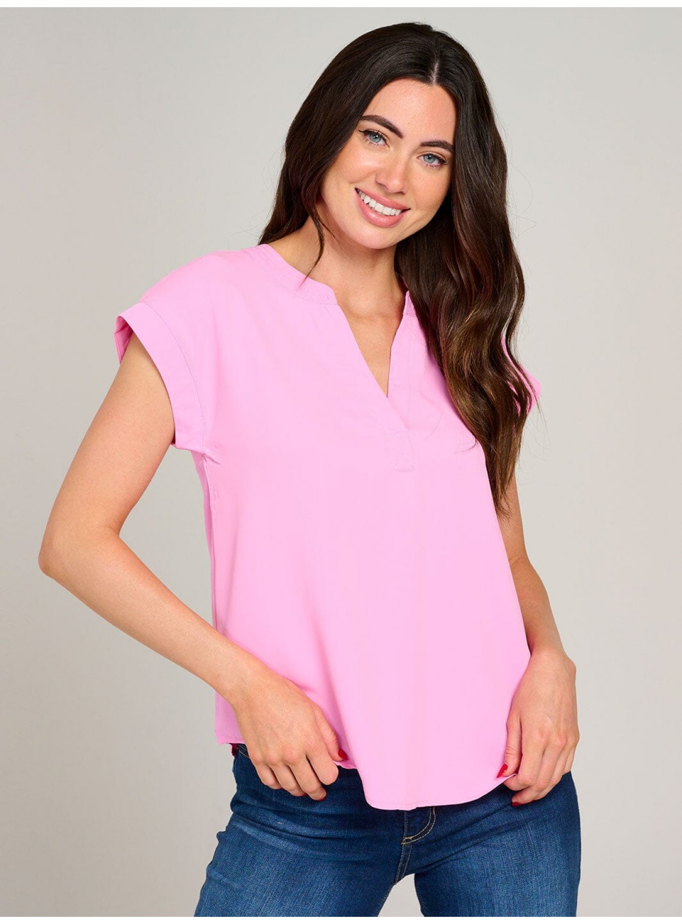 WOMEN'S SHORT SLEEVE V-NECK SOLID BLOUSE WOMEN'S SHORT SLEEVE V-NECK SOLID BLOUSE
