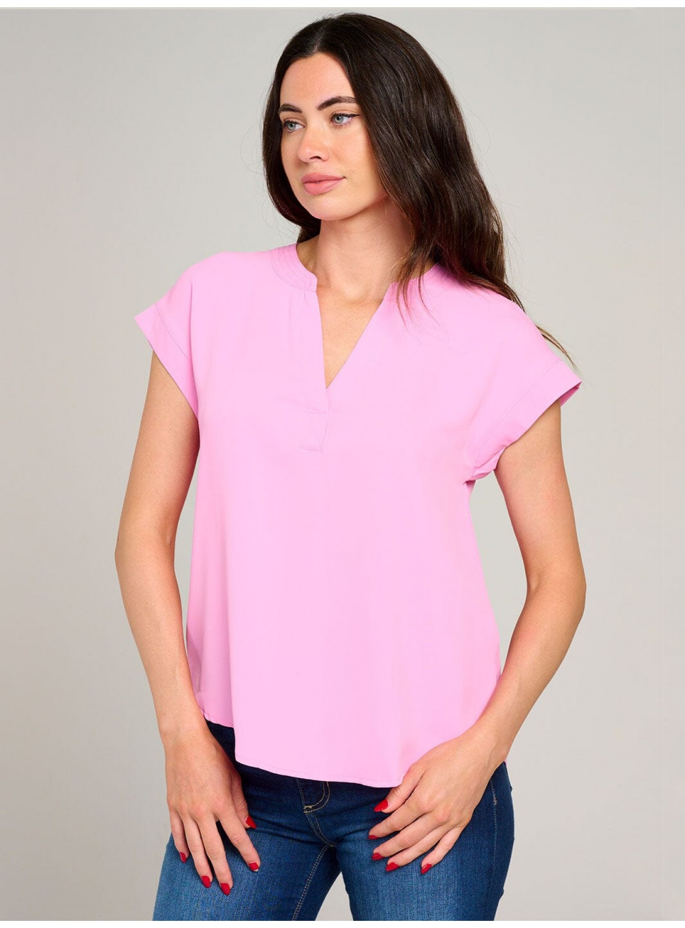 WOMEN'S SHORT SLEEVE V-NECK SOLID BLOUSE WOMEN'S SHORT SLEEVE V-NECK SOLID BLOUSE