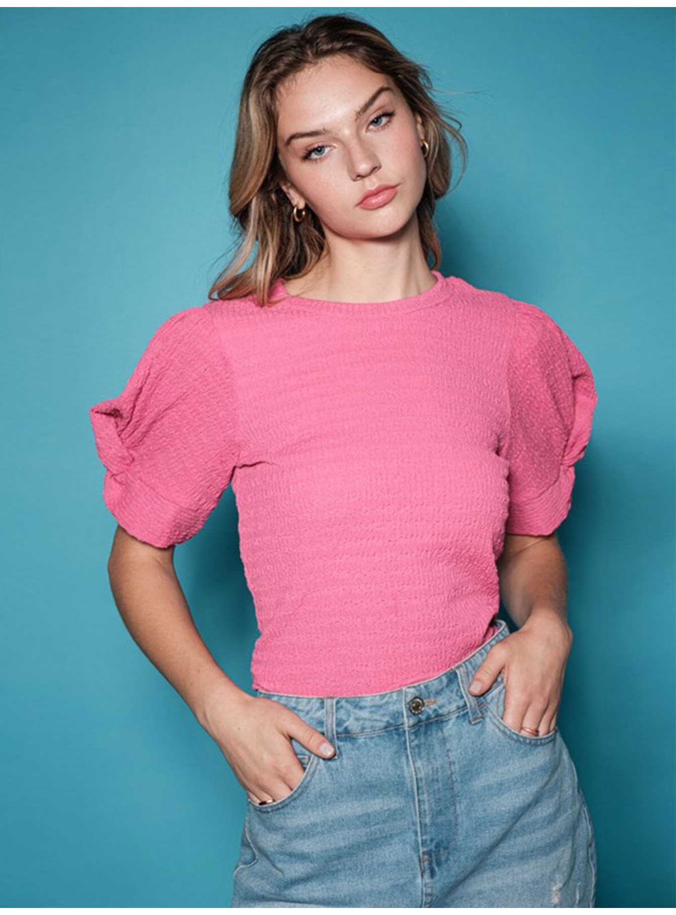 WOMEN'S SHORT PUFF SLEEVE DETAILED BLOUSE WOMEN'S SHORT PUFF SLEEVE DETAILED BLOUSE