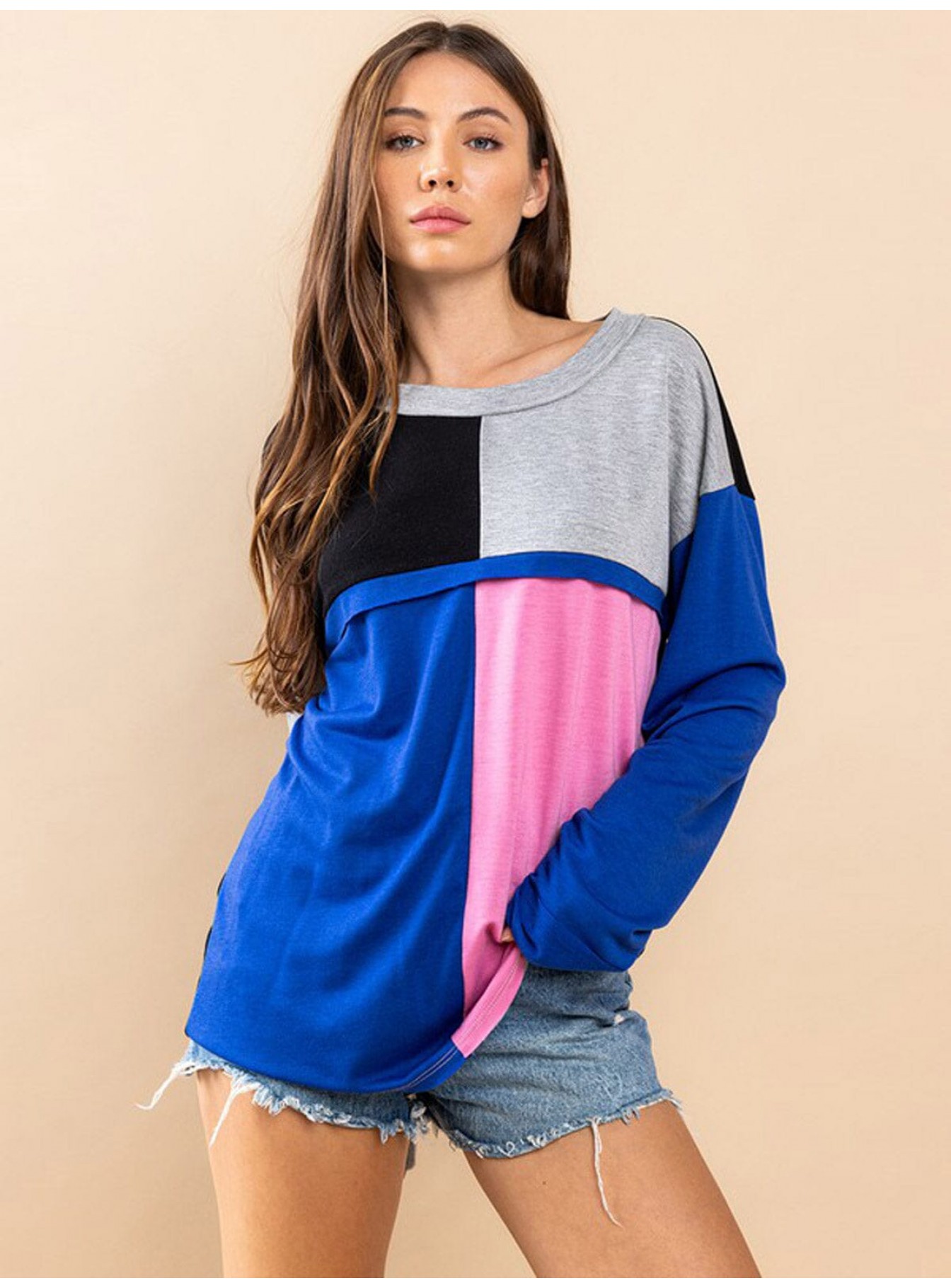 WOMEN'S LONG SLEEVE COLORBLOCK TOP