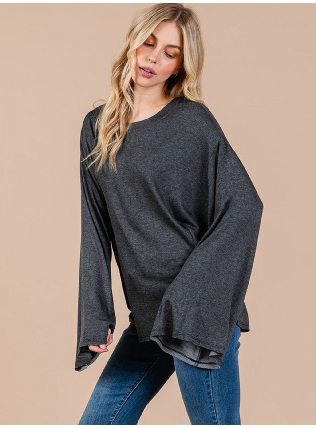 WOMEN'S LONG BELL SLEEVE SOLID TOP WOMEN'S LONG BELL SLEEVE SOLID TOP