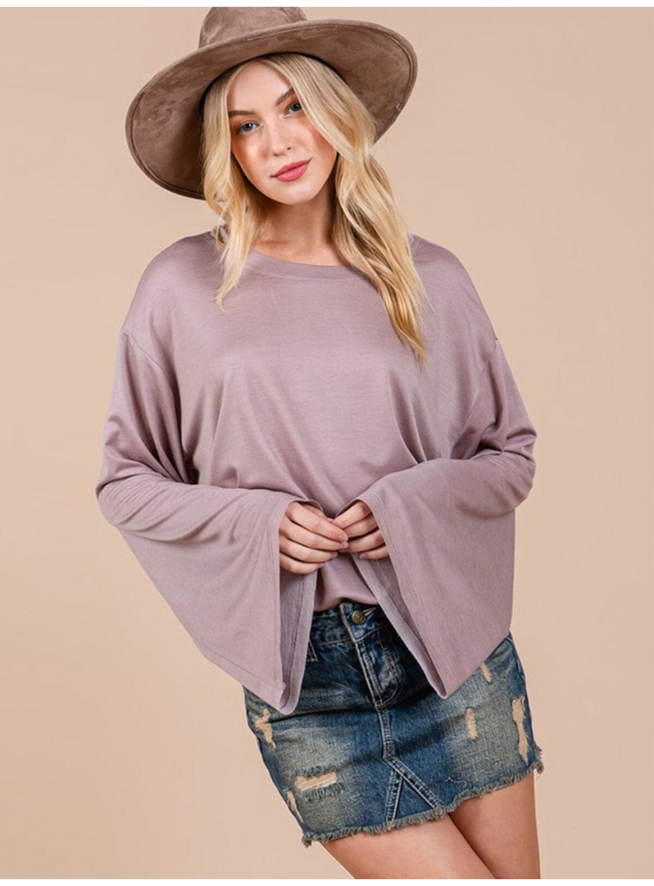 WOMEN'S LONG BELL SLEEVE SOLID TOP WOMEN'S LONG BELL SLEEVE SOLID TOP