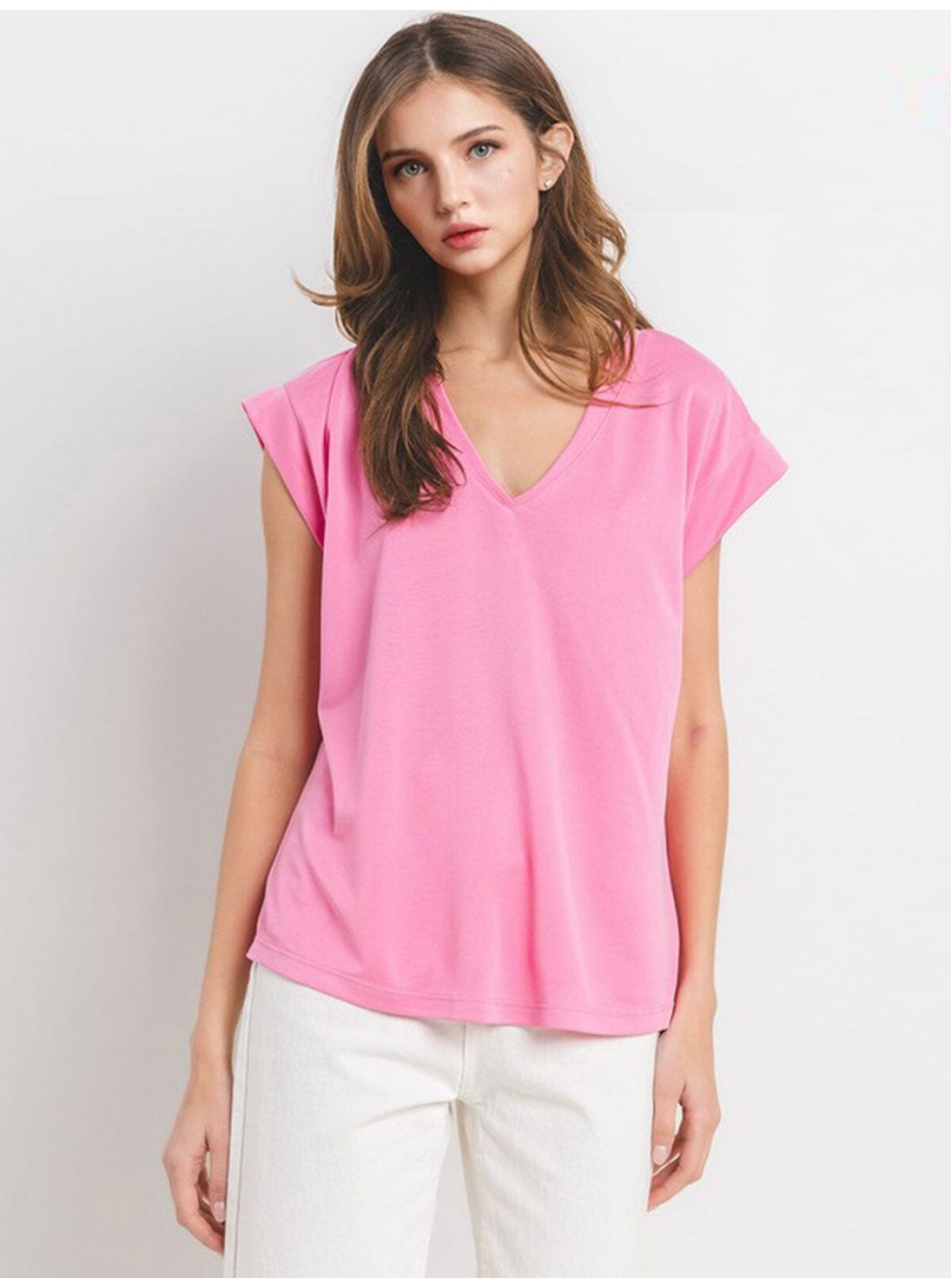 WOMEN'S SHORT SLEEVE V-NECK SOLID TOP