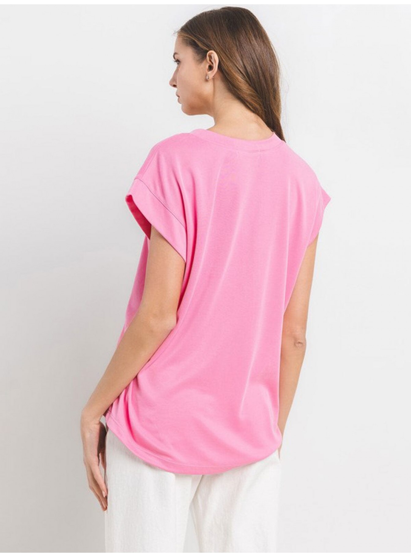WOMEN'S SHORT SLEEVE V-NECK SOLID TOP