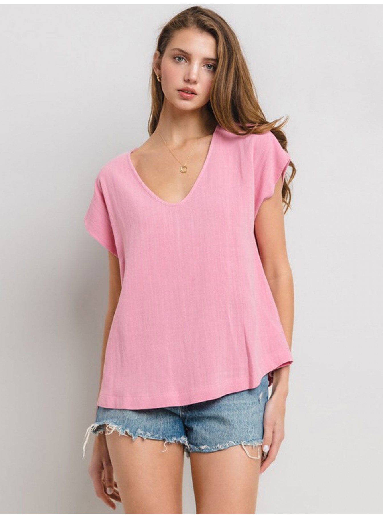 WOMEN'S SHORT SLEEVE V-NECK SOLID TUNIC ...